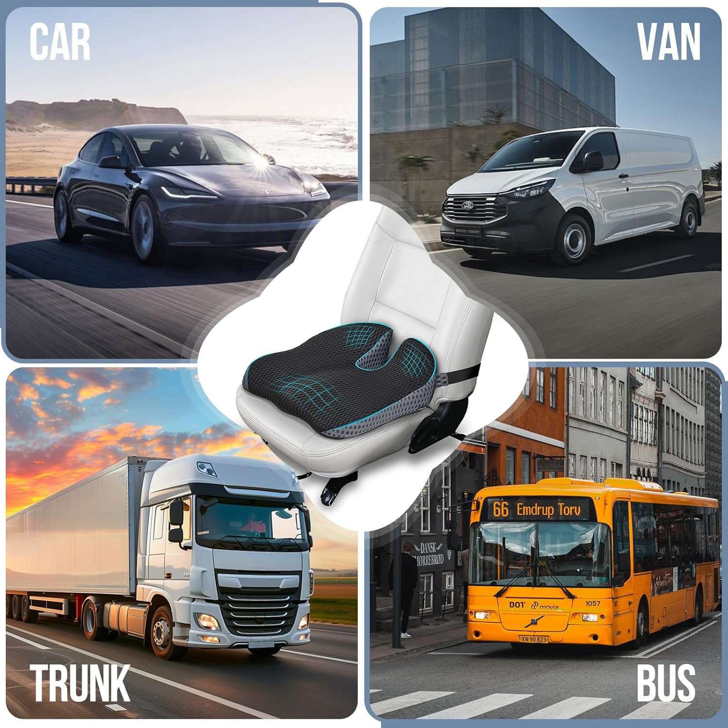 Coussin conducteur voiture - mousse mémoire forme, antidérapant, pour bureau, auto, camion - dimensions compactes