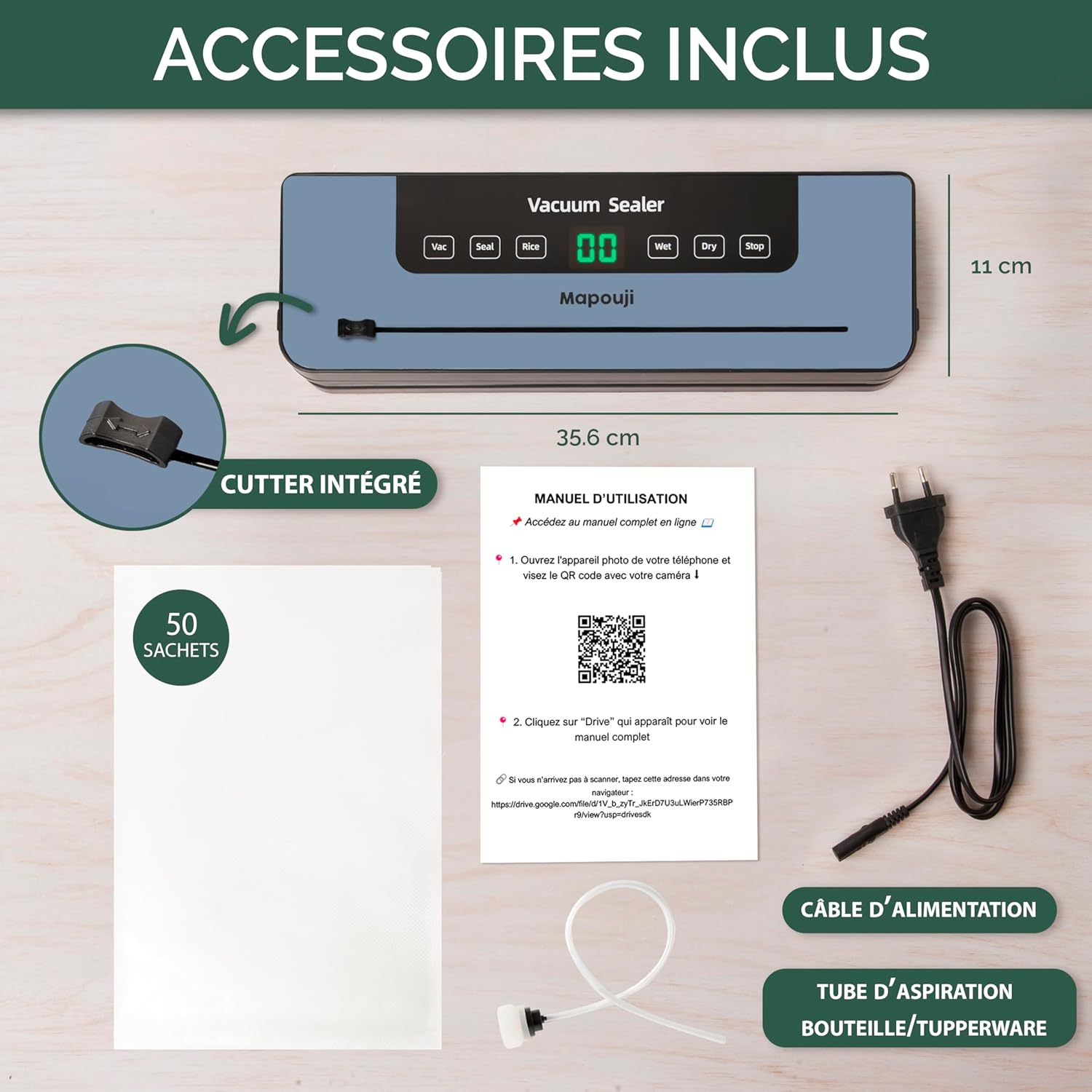 Machine sous vide alimentaire - 50 sachets inclus - mise en conservation aliments