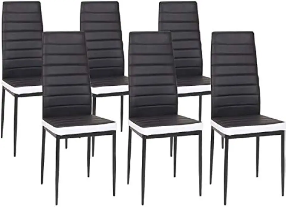 Chaises de salle à manger - lot de 6, rembourrées, noir/blanc, tampons antidérapants - Noir-6-B