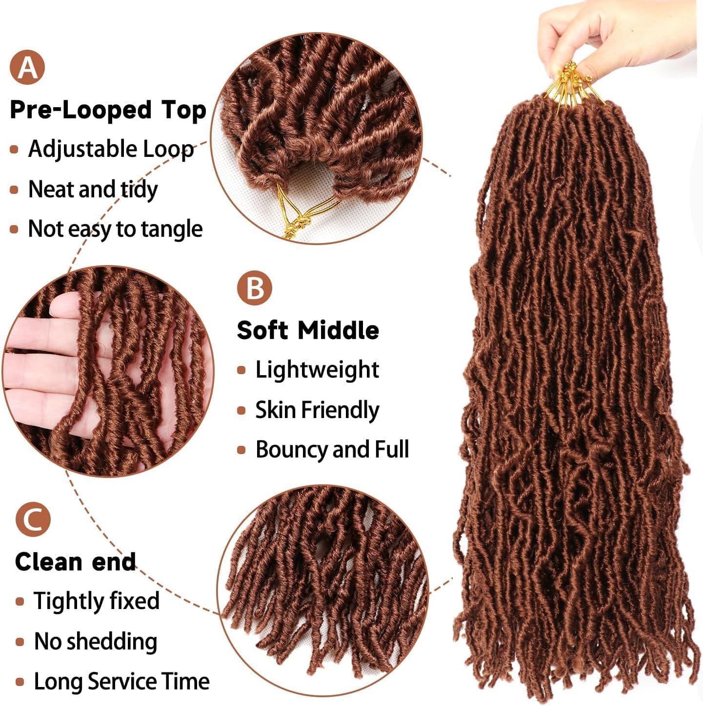 Faux locks crochet braids - soft locs - 60,9 cm - bouclées, lot de 7