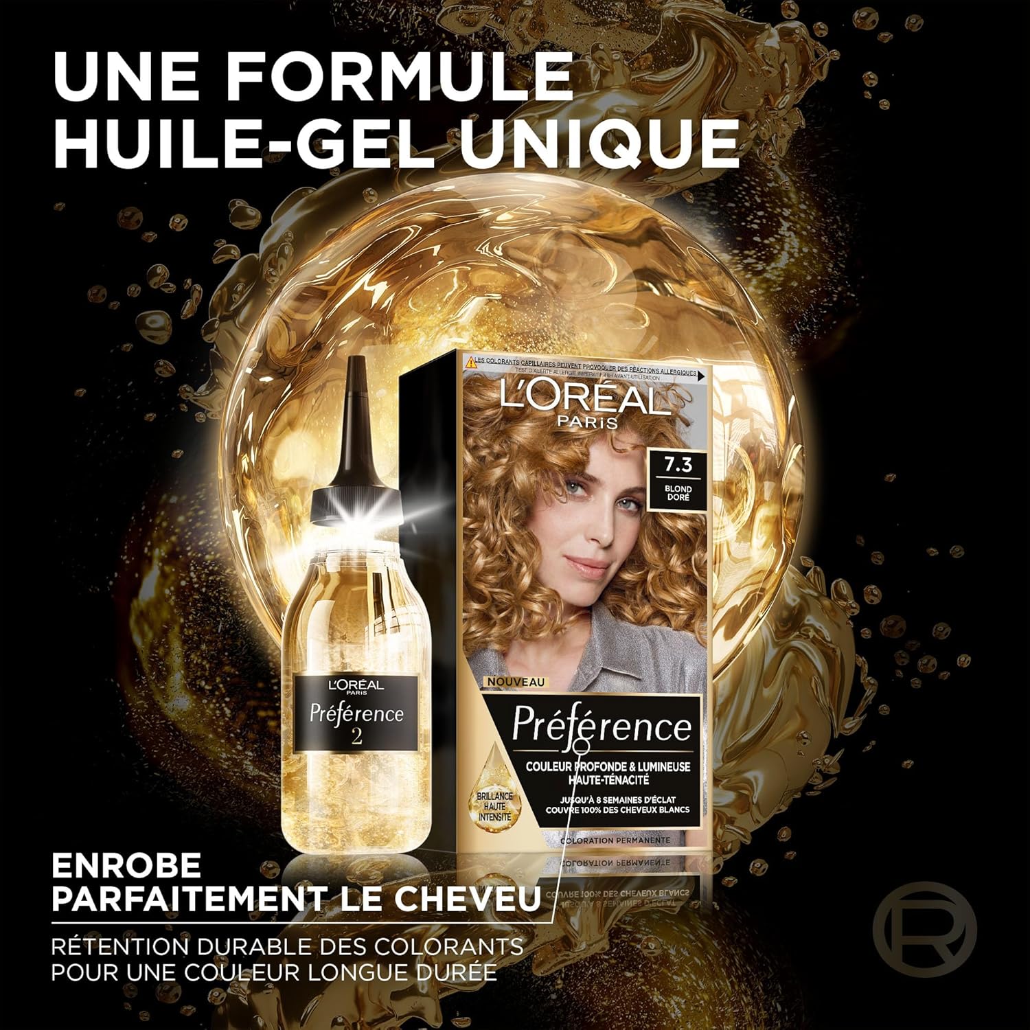L'Oréal Paris - Préférence Floride 7.3 - blond doré - coloration permanente, couvrance totale cheveux blancs