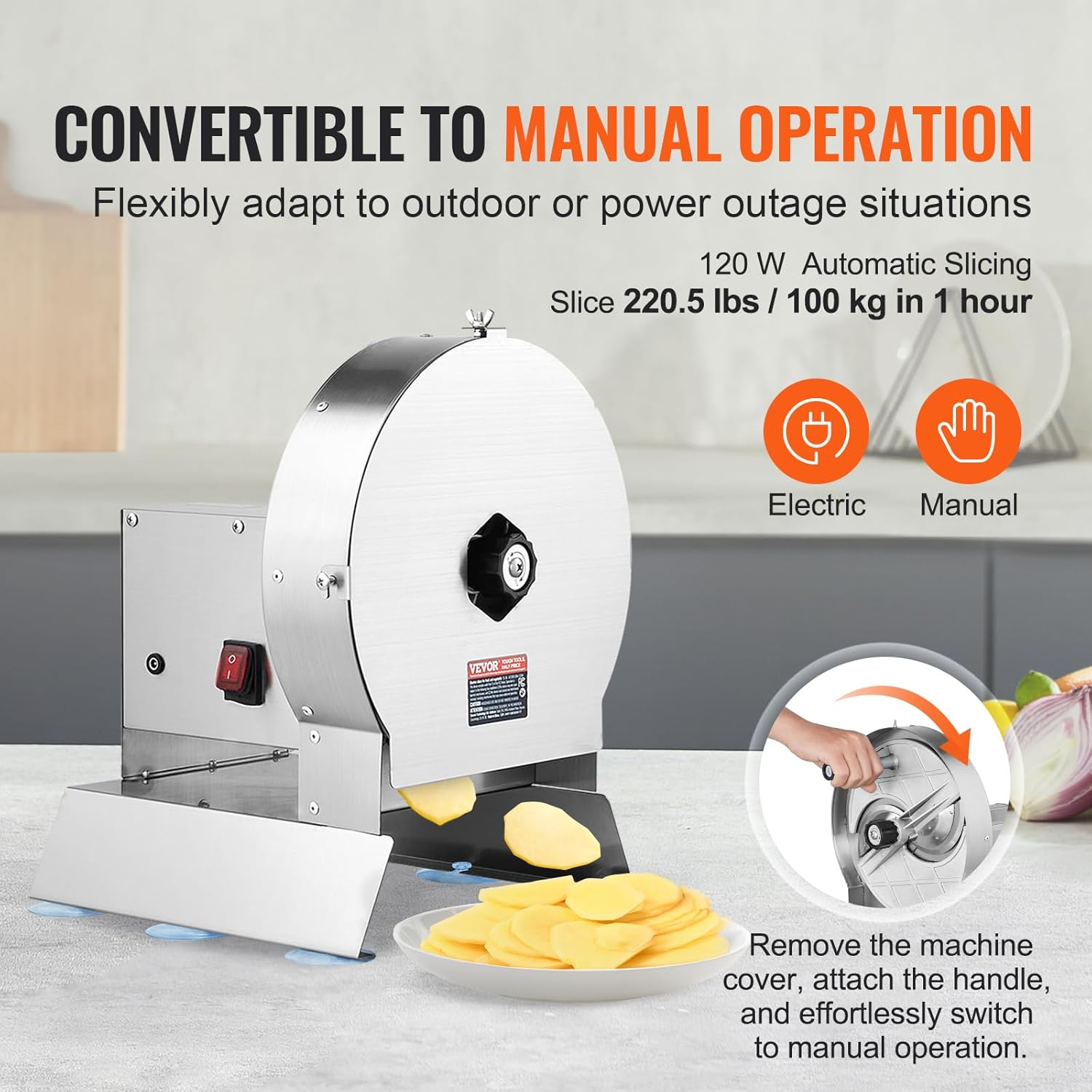 VEVOR - trancheuse électrique réglable, inox, 0-12 mm, usage manuel ou automatique, grand port