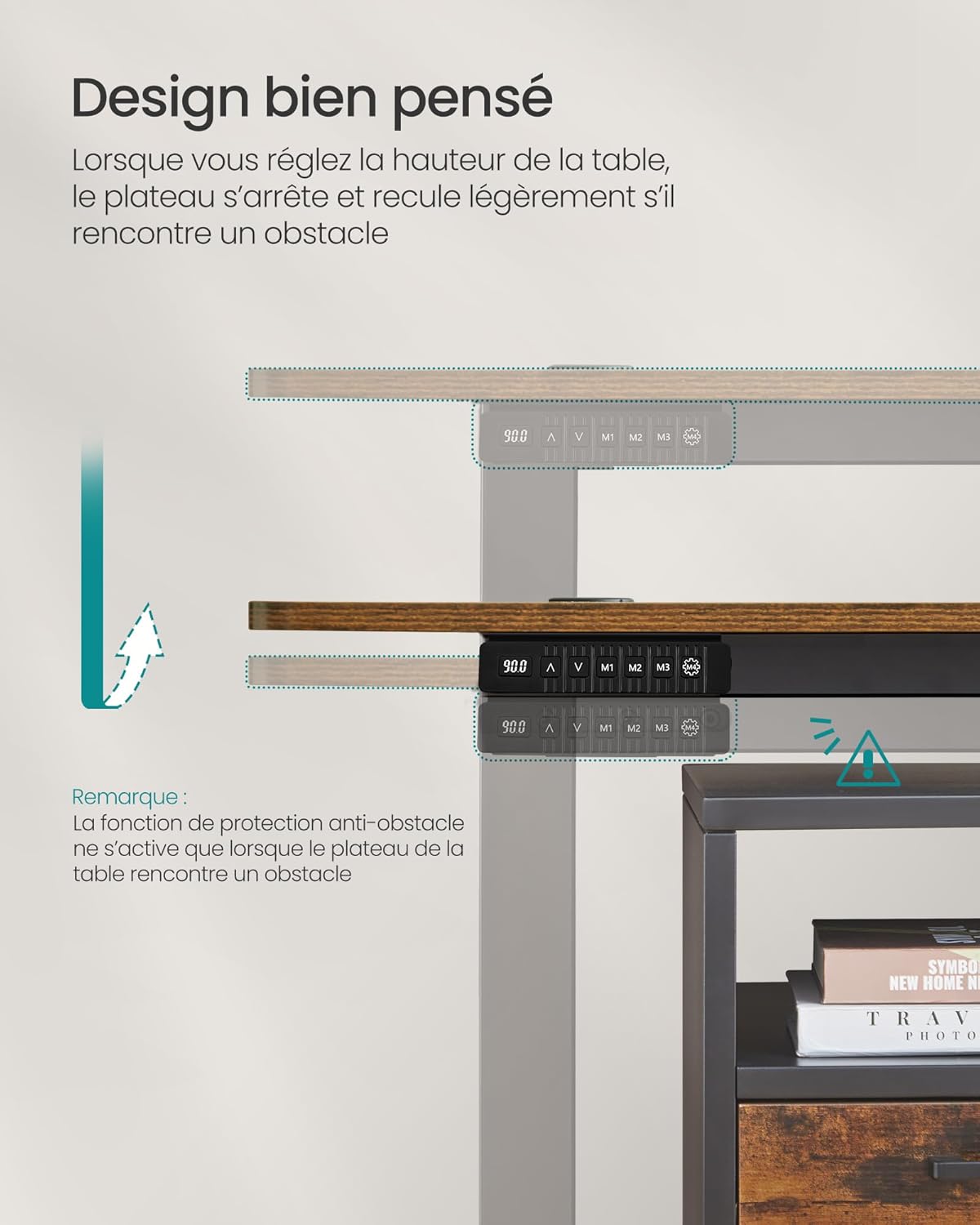 SONGMICS - bureau électrique LSD015X01 - 120x60 cm - réglable, mémoire 4 hauteurs