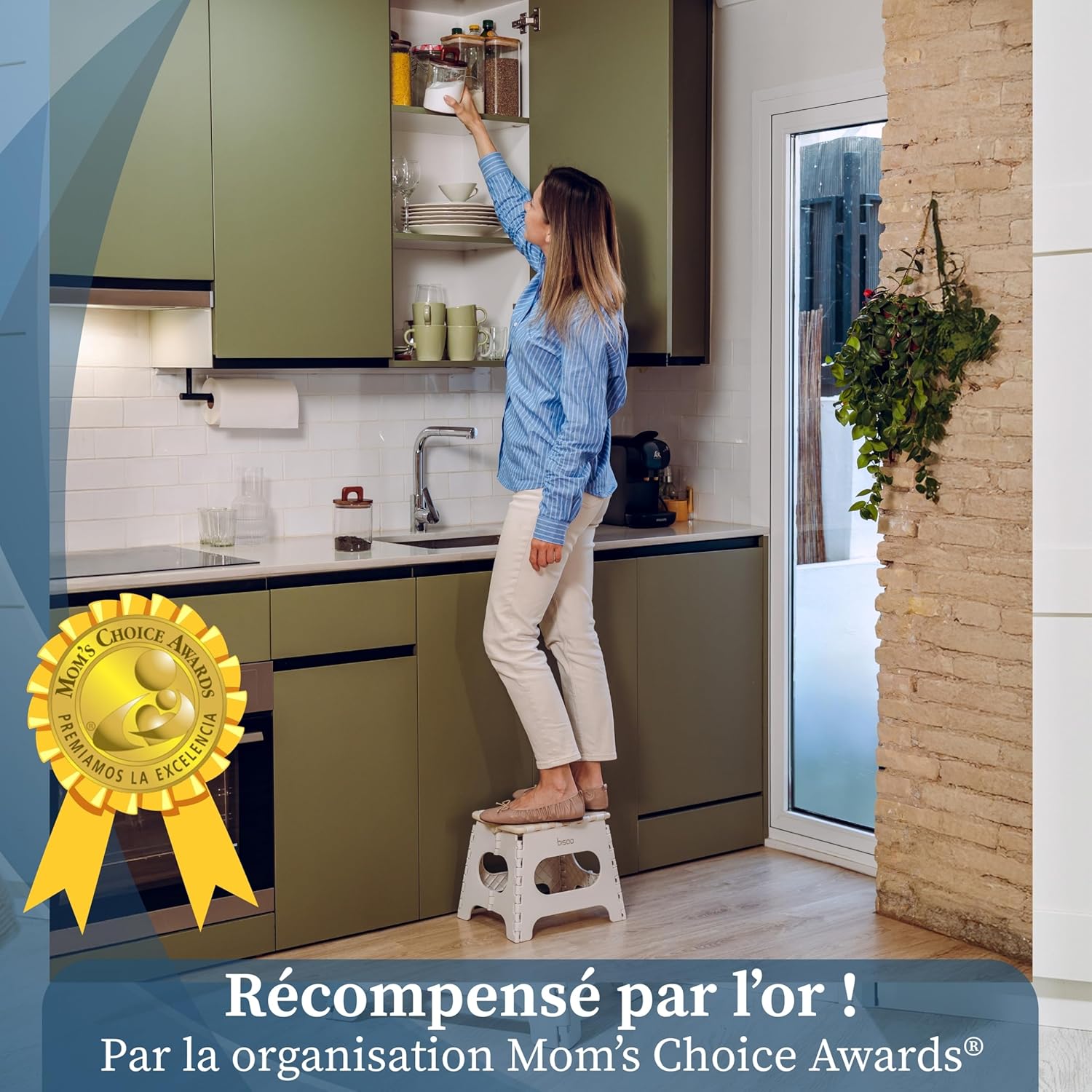 Bisoo - Tabouret pliant enfant, 22 cm, plastique, portable, crème