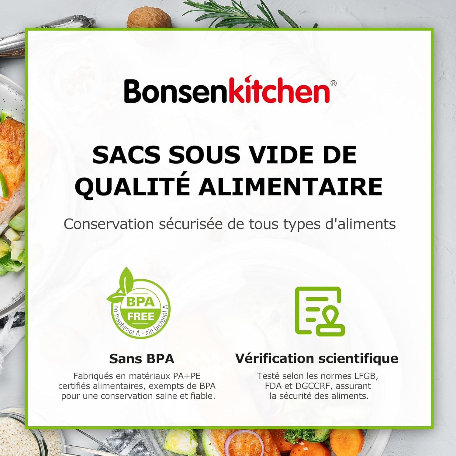 Bonsenkitchen - rouleaux sous vide alimentaire - 28x600cm et 20x600cm - sans BPA, lot de 6 - VB3211