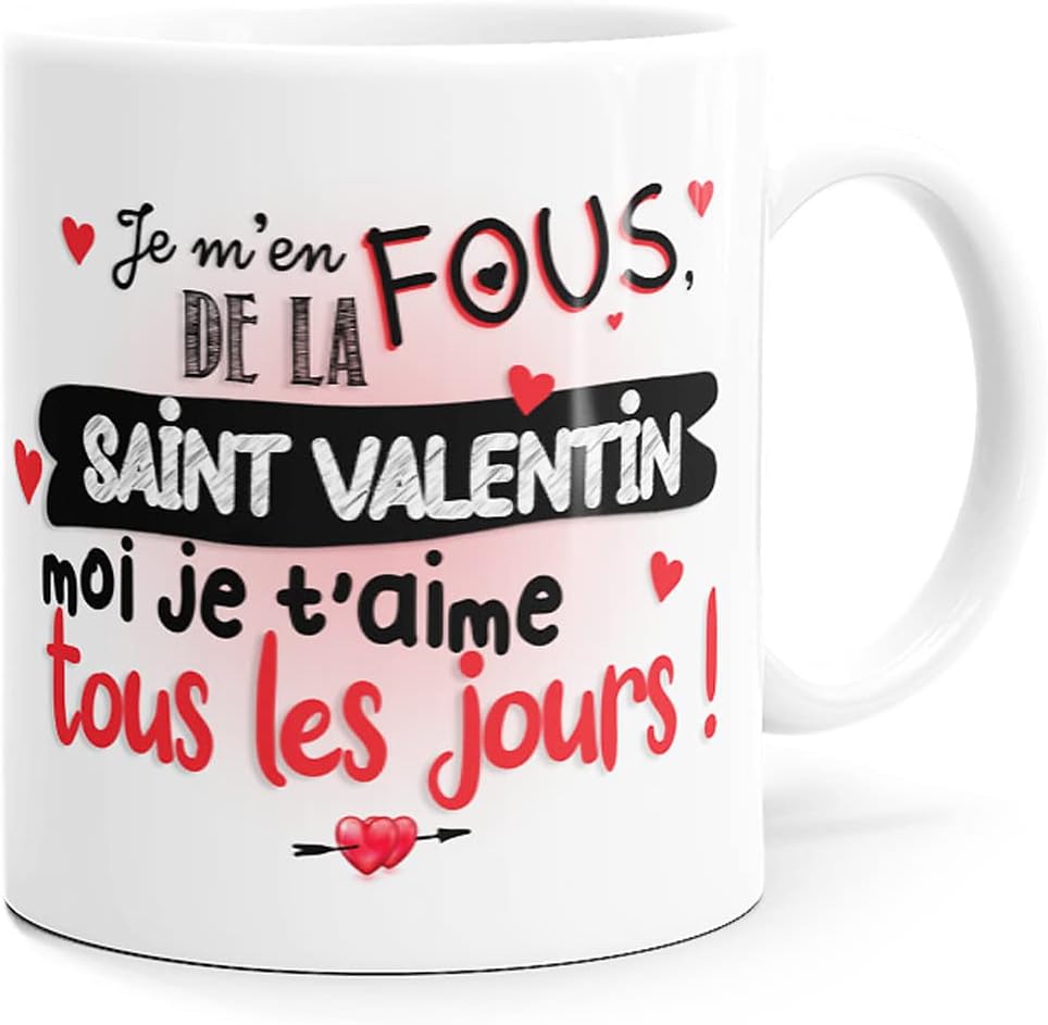 Tasse - Amour Je T’Aime - céramique 330ml - message drôle cadeau original