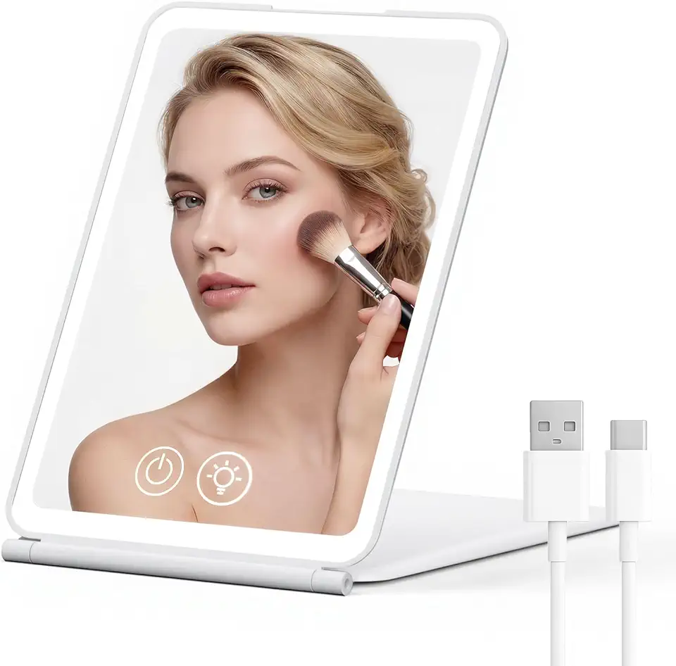 Miroir de maquillage LED - 72 LED, 1500mAh, 3 modes, pliable, portable
