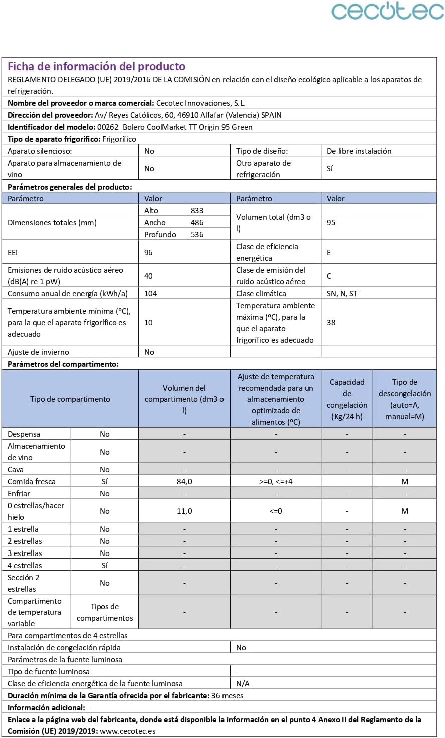 Cecotec - Mini frigo rétro Bolero Coolmarket TT - 89,3x48,7 cm - 95L, classe E