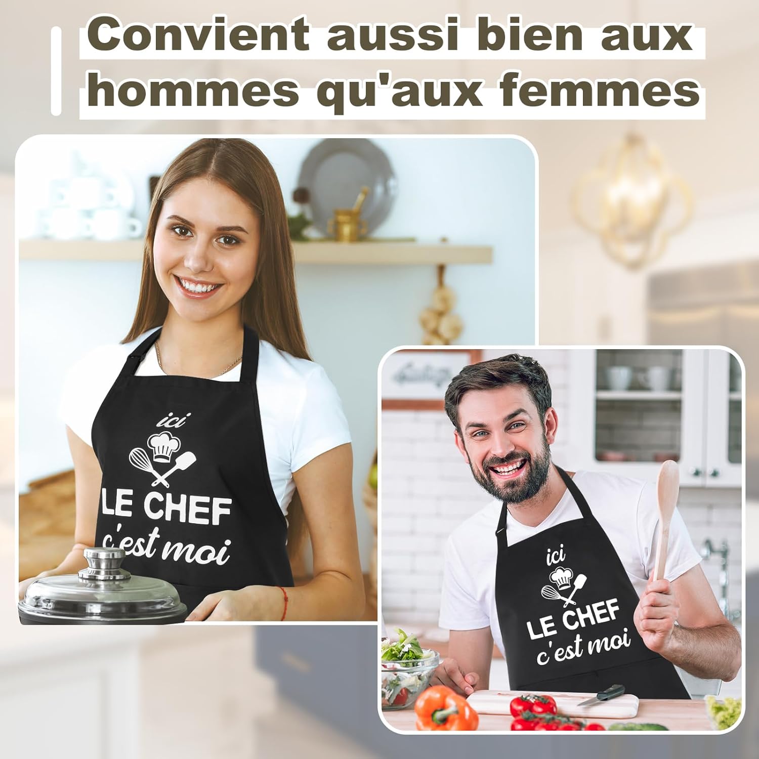 Tablier de cuisine - étanche réglable, poches, cadeau fête des pères