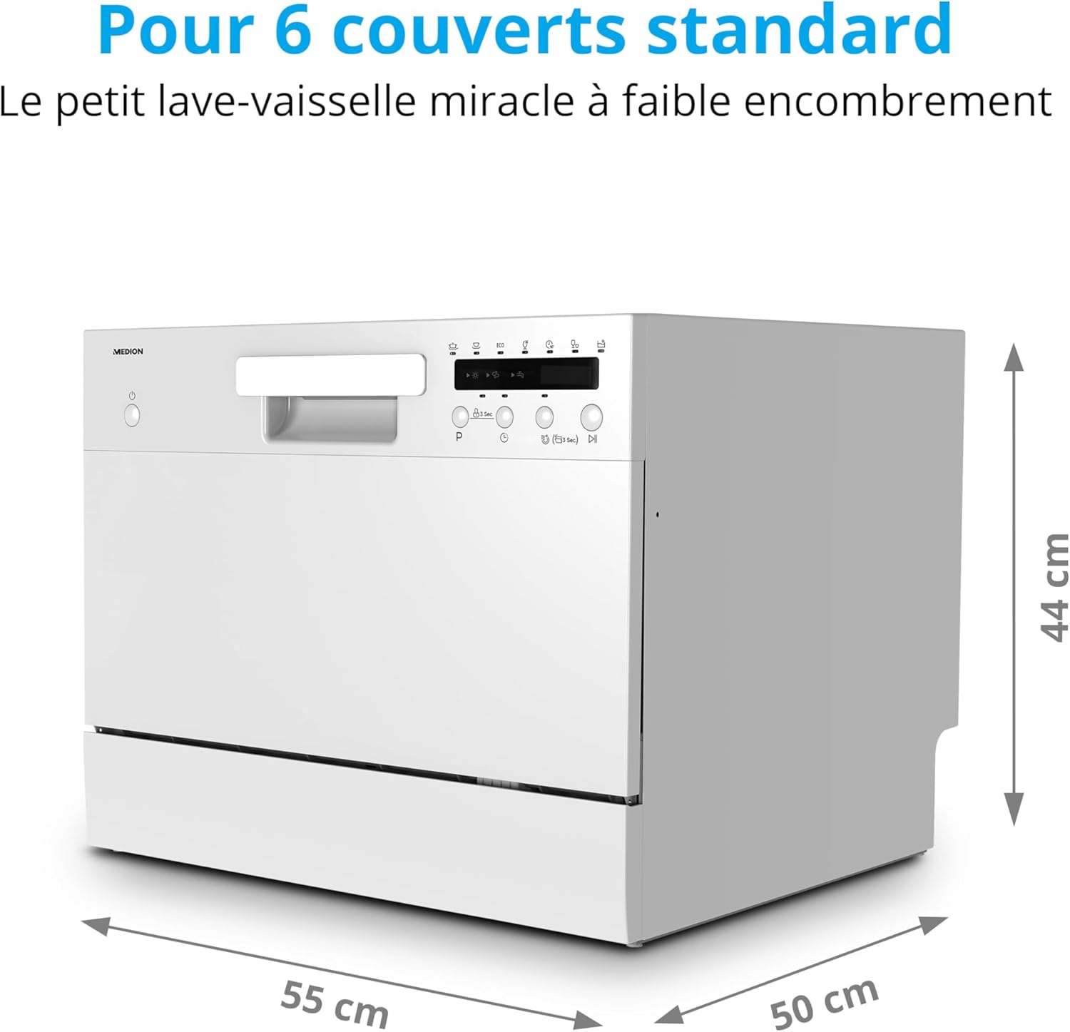 MEDION - Lave-vaisselle de table 6 couverts, 7 programmes, LED, 47 dB, MD37496