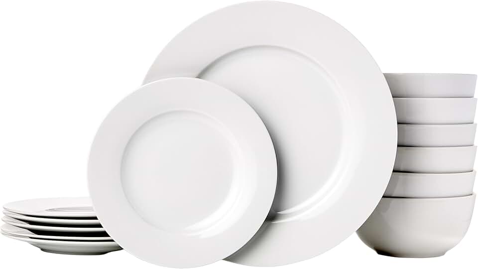 maxiidealz Basics - service de table 18 pièces - porcelaine blanche - vaisselle pour 6 personnes