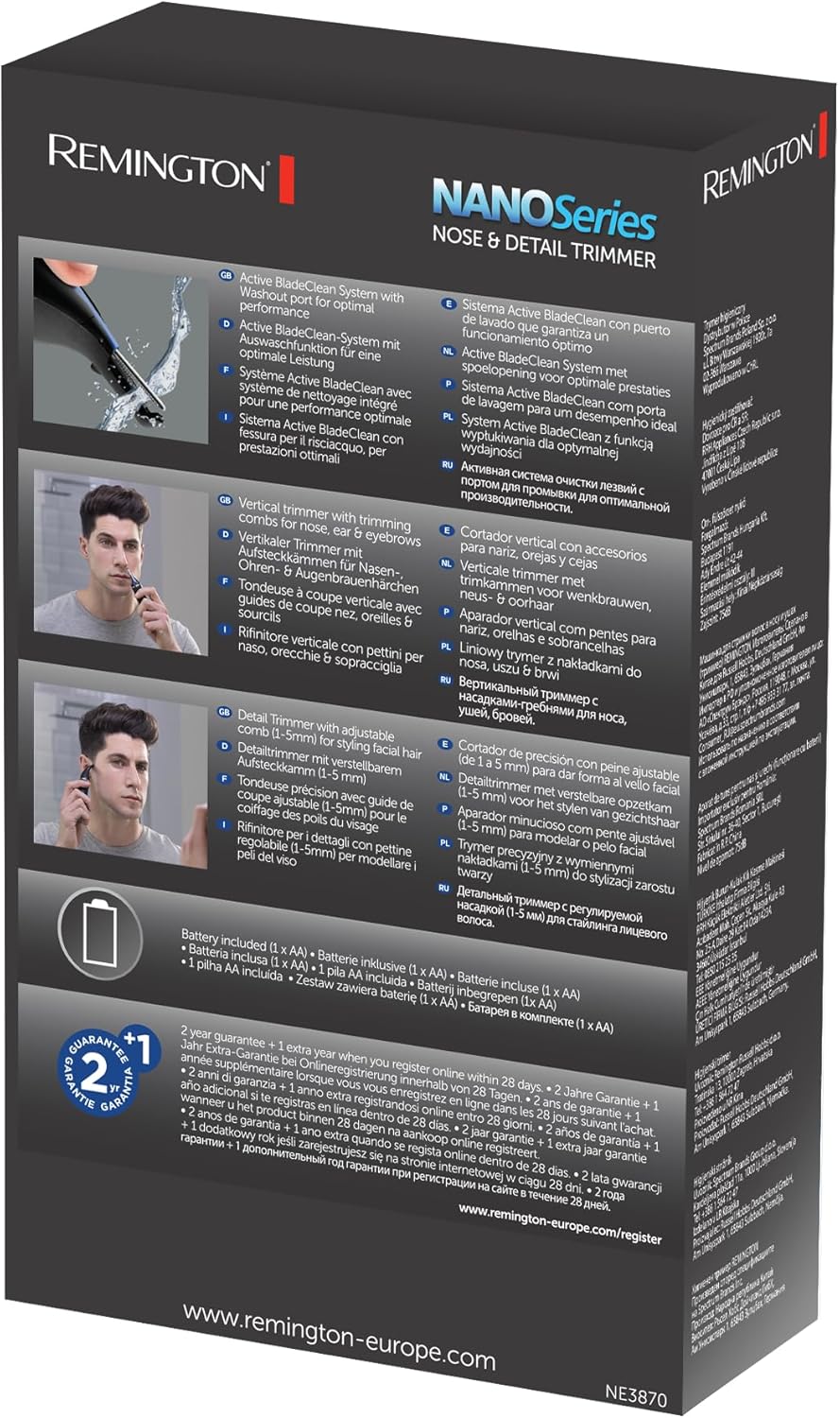 Remington - Tondeuse nez Nano Series - lithium, antimicrobien, multifonction, NE3870