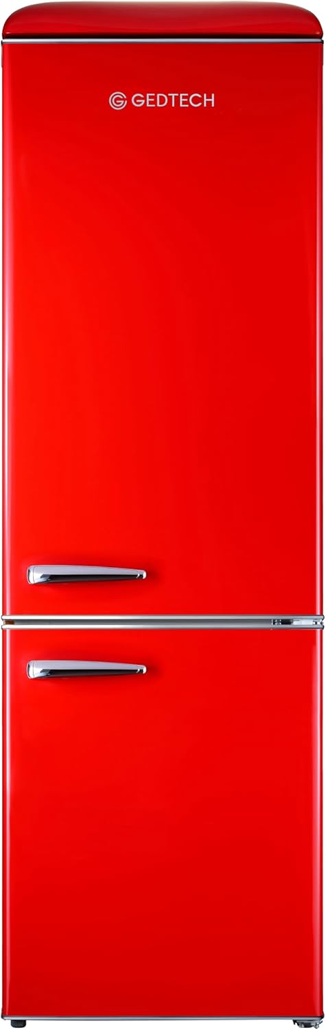 GEDTECH - Réfrigérateur vintage combiné 310L, congélateur bas, rouge, GCBV310RD