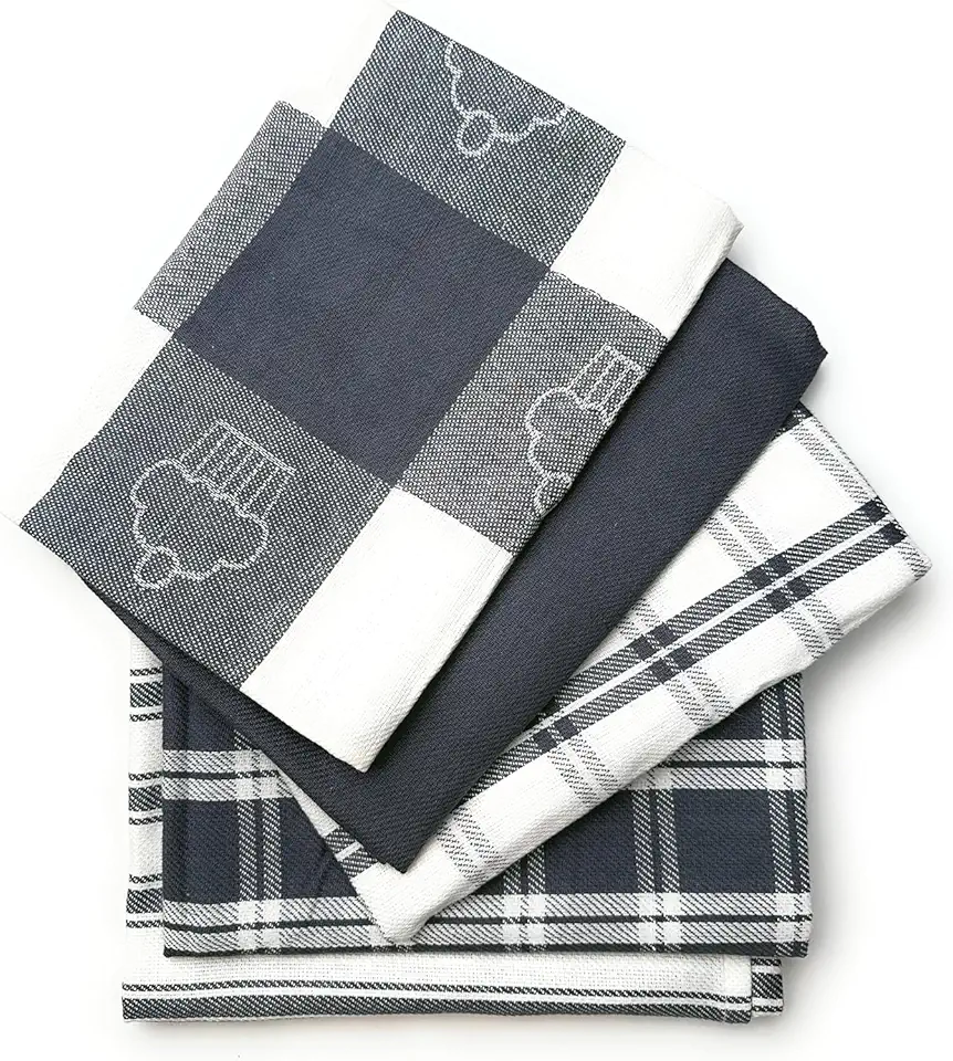 LivinEase - torchons de cuisine, lot de 5, coton, super absorbants, gris