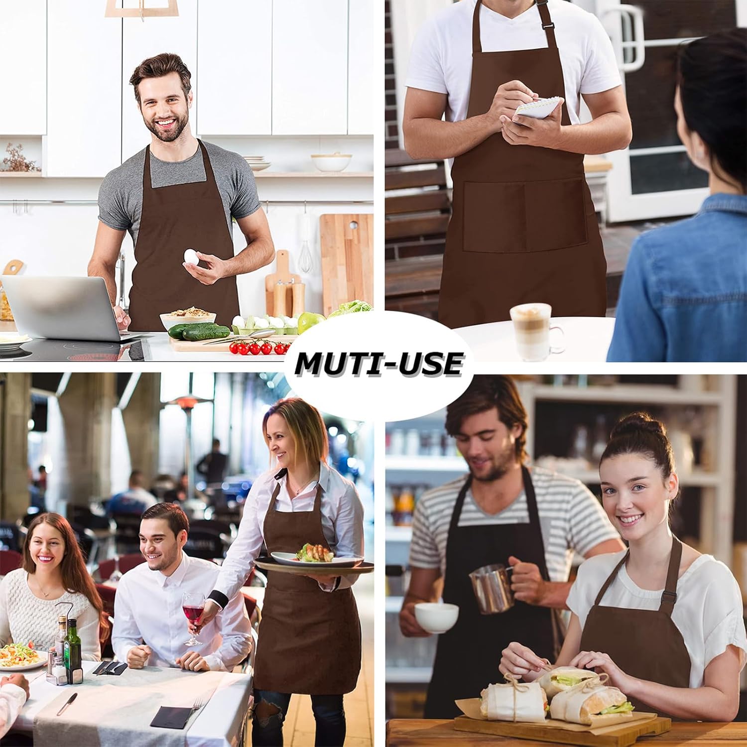atopo - Tablier chef pack 4 - réglable, étanche, 2 poches, unisexe