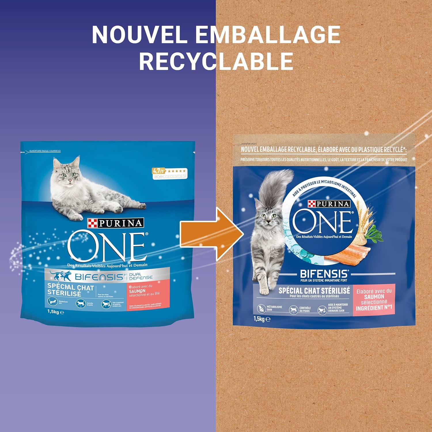Purina One - Bifensis spécial chat stérilisé 6x1,5kg - immunité, microbiome, urinaire sain