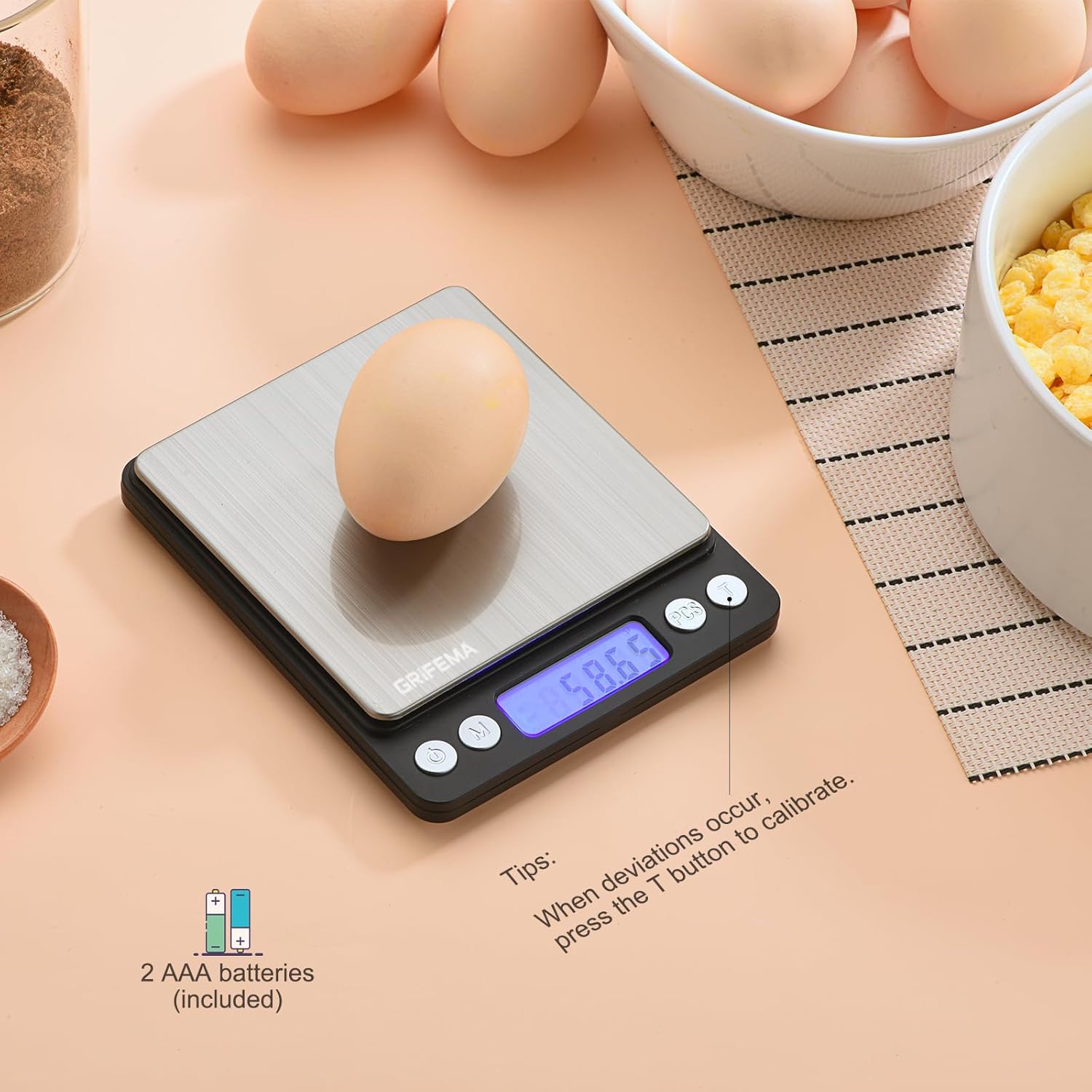 Grifema - GA2003 - 10x10cm - balance cuisine, précision 0,01g, tare, LCD