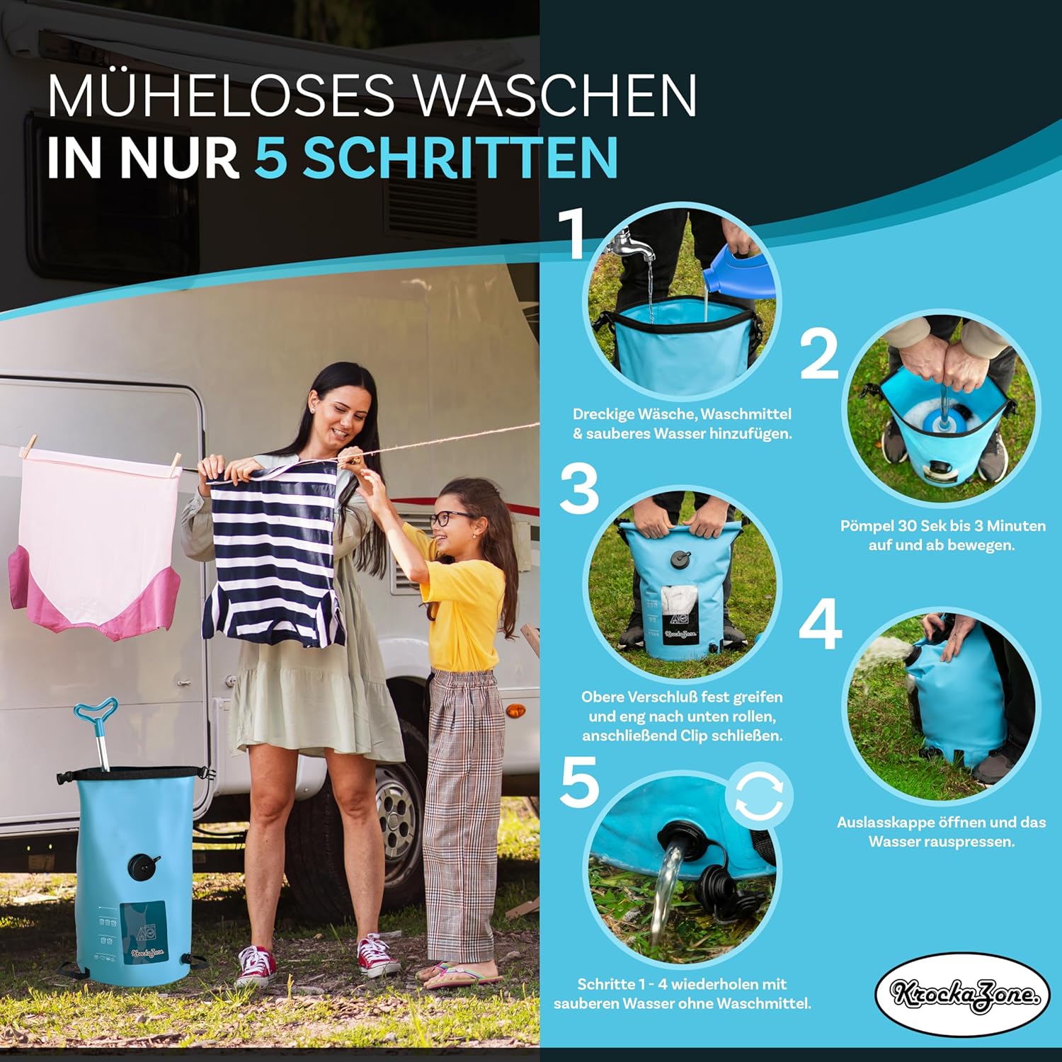 Machine à laver portable - trousse pliable, légère, sans électricité