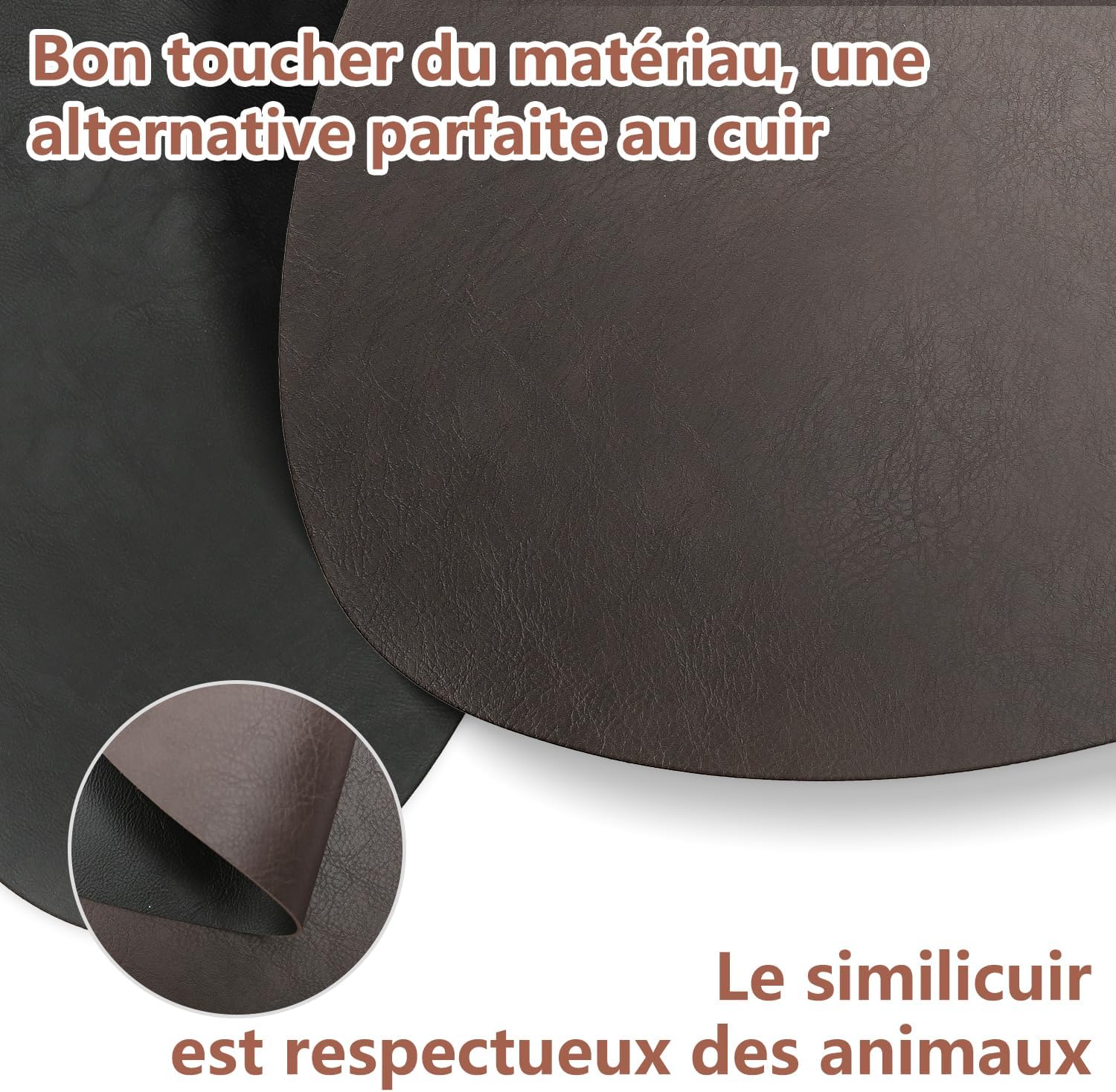 Set de table - ovale, 41x33cm, lavable, antidérapant, cuir PU, lot de 4