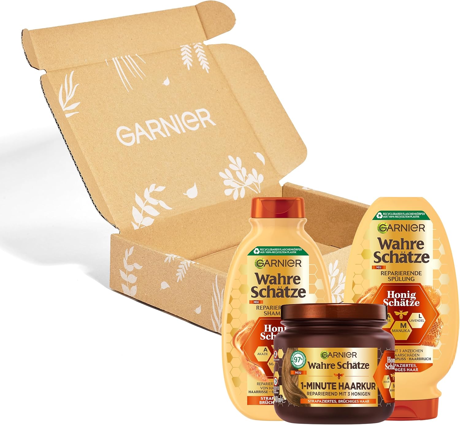 Garnier - Wahre Schätze coffret soin cheveux - 250/200/340 ml - miel d'acacia, manuka, lavande