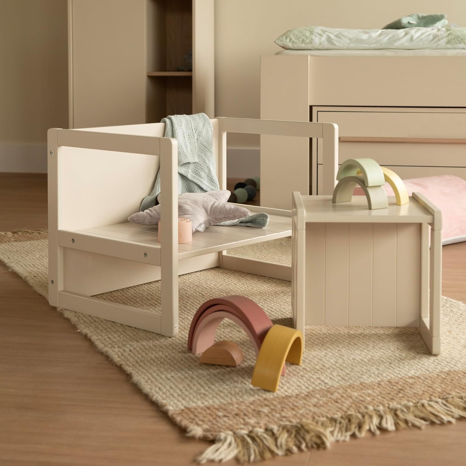 roba - Banc Enfant 2en1 réglable, 57x44 cm, convertible table/bureau, 60 kg, beige