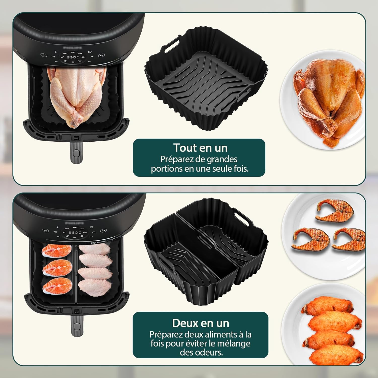 Moule silicone air fryer - série 2000 - 6.2L - lot de 3 réutilisables - NA230