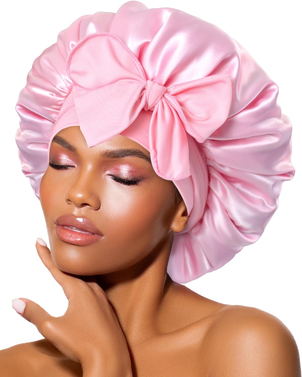 BONNET QUEEN - bonnet satin moyen - ajustable, long élastique, rose