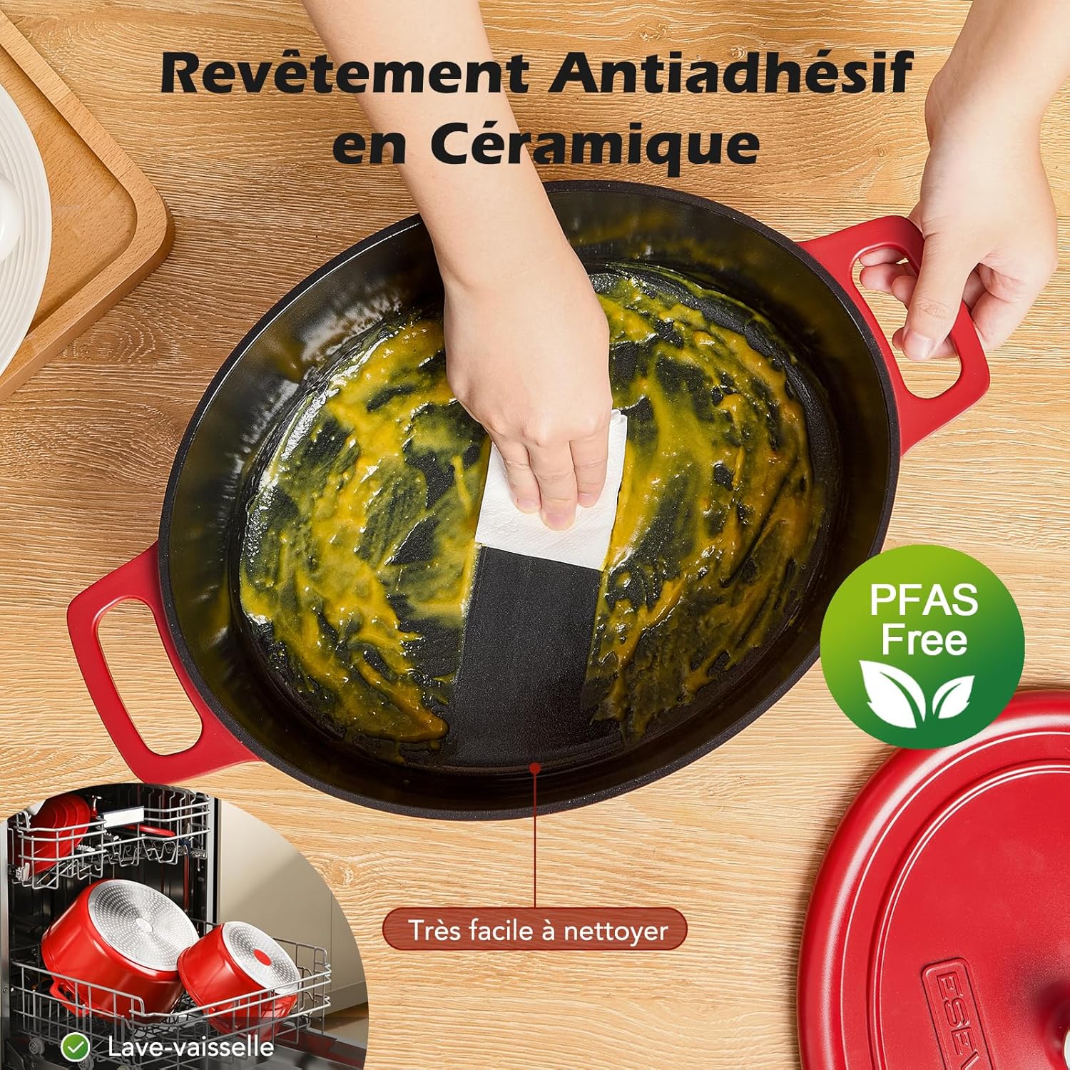 Cocotte fonte aluminium ovale 31cm 6,3L, revêtement céramique antiadhésif