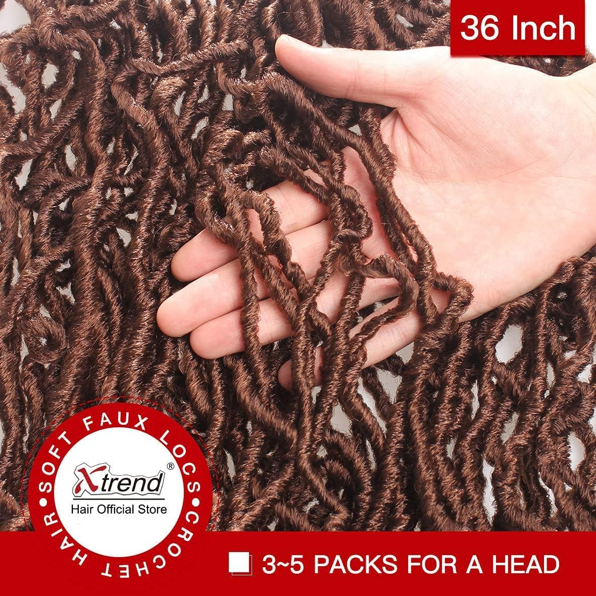 Xtrend - 7 Packs Nu Soft Locs - 30 pouces - cheveux ondulés marron, 12 brins, extension douce, 30#