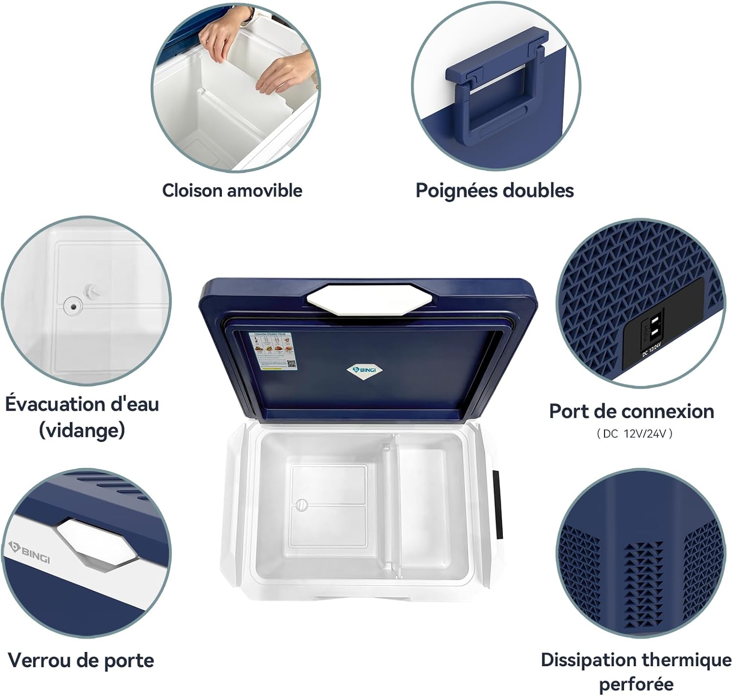 BINGI - Glacière électrique 30L - Refroidissement rapide, -18°C, multi-voltage