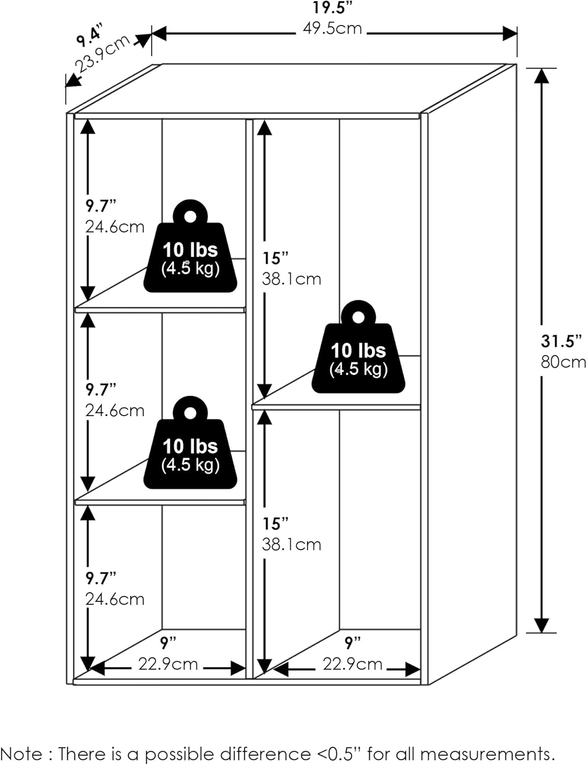Furinno - Luder série - étagère 5 cubes, blanc, rangement ouvert