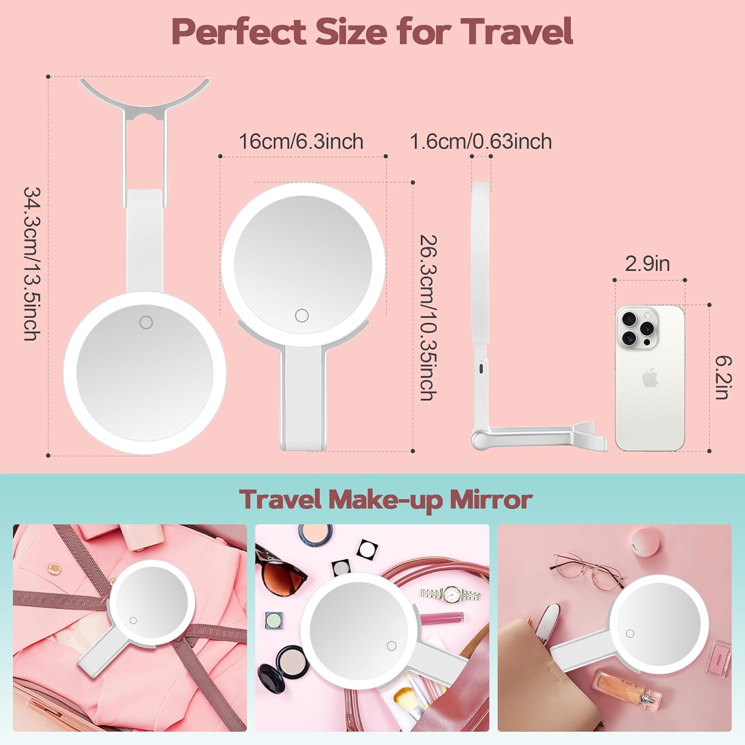 B Beauty Planet - miroir grossissant double face 30X/1X - lumineux, pliable, avec pince à épiler