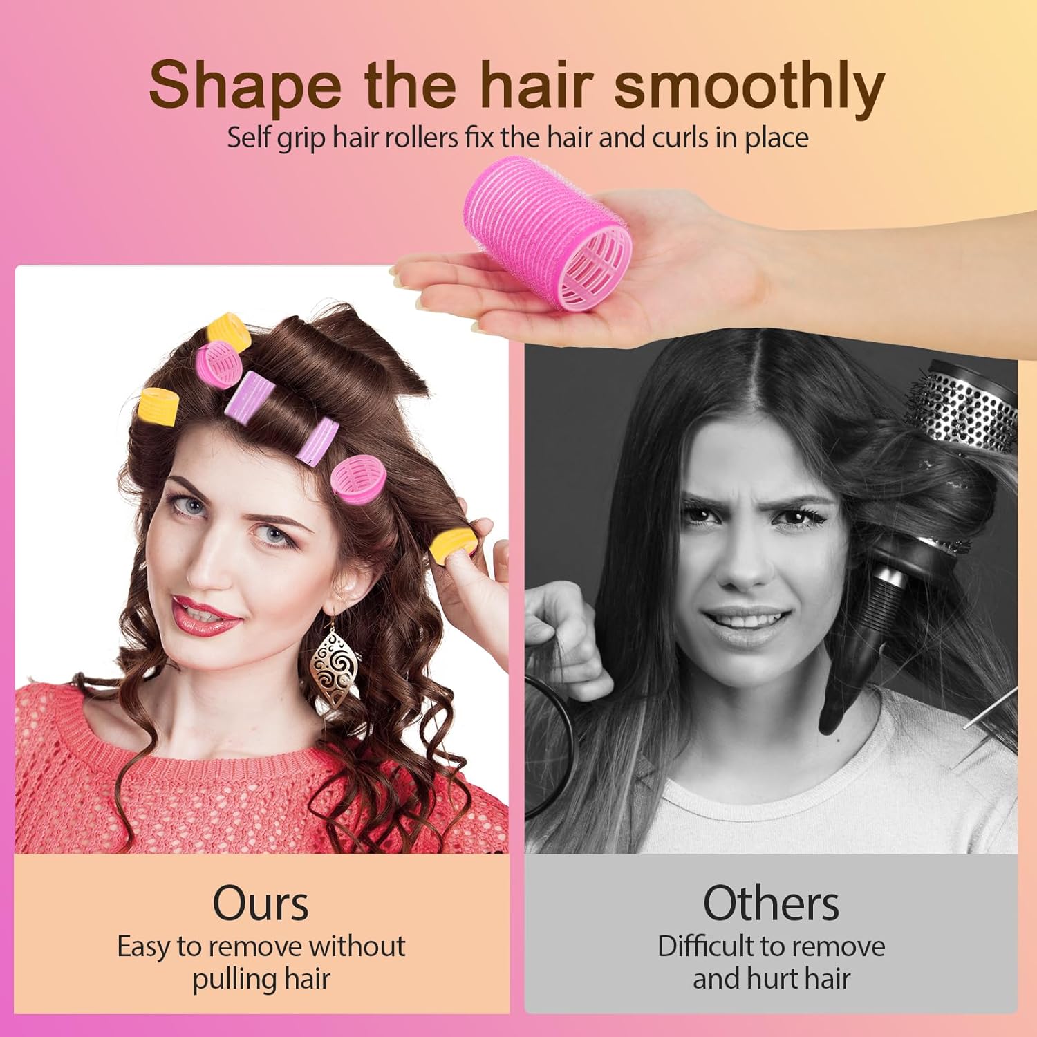 Romon - Ensemble de bigoudis multi-tailles - 40/30/20mm - 31 rouleaux auto-adhésifs, sans chaleur, 12 pinces et 1 peigne