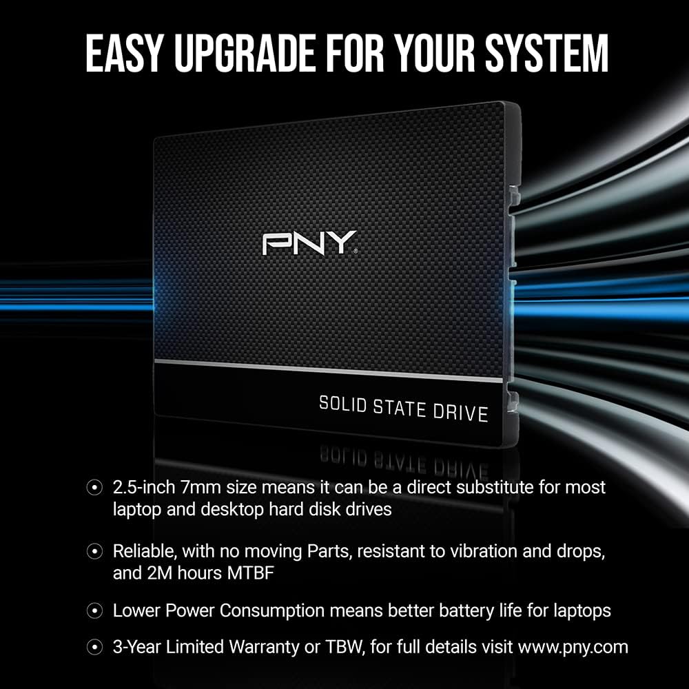 PNY - SSD CS900 - 2.5 pouces - 250Go, SATA III, jusqu’à 535MB/s, CS900