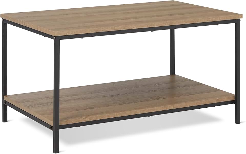 maxiidealz Basics - table basse moderne avec étagère, 50,5x80x42cm, chêne