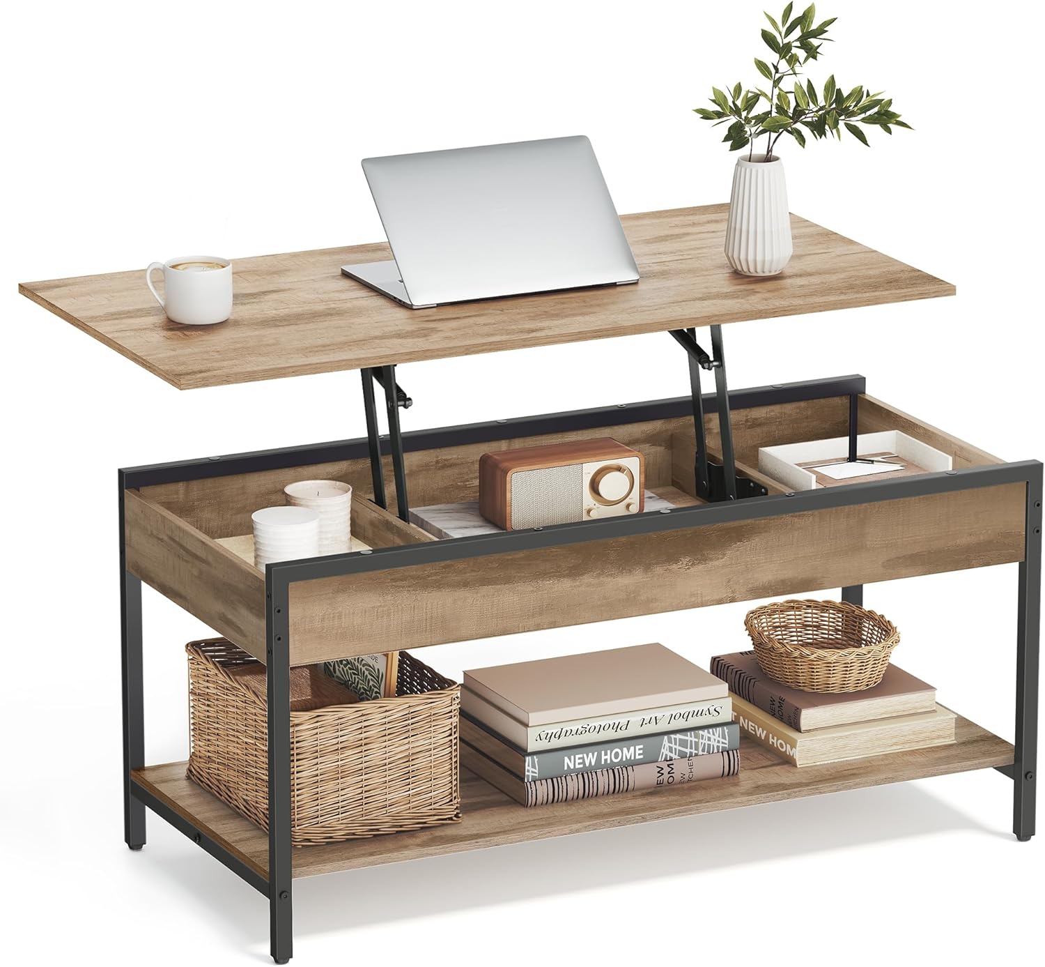 VASAGLE - Table basse relevable série LCT261LB02, 100x50 cm, rangement caché