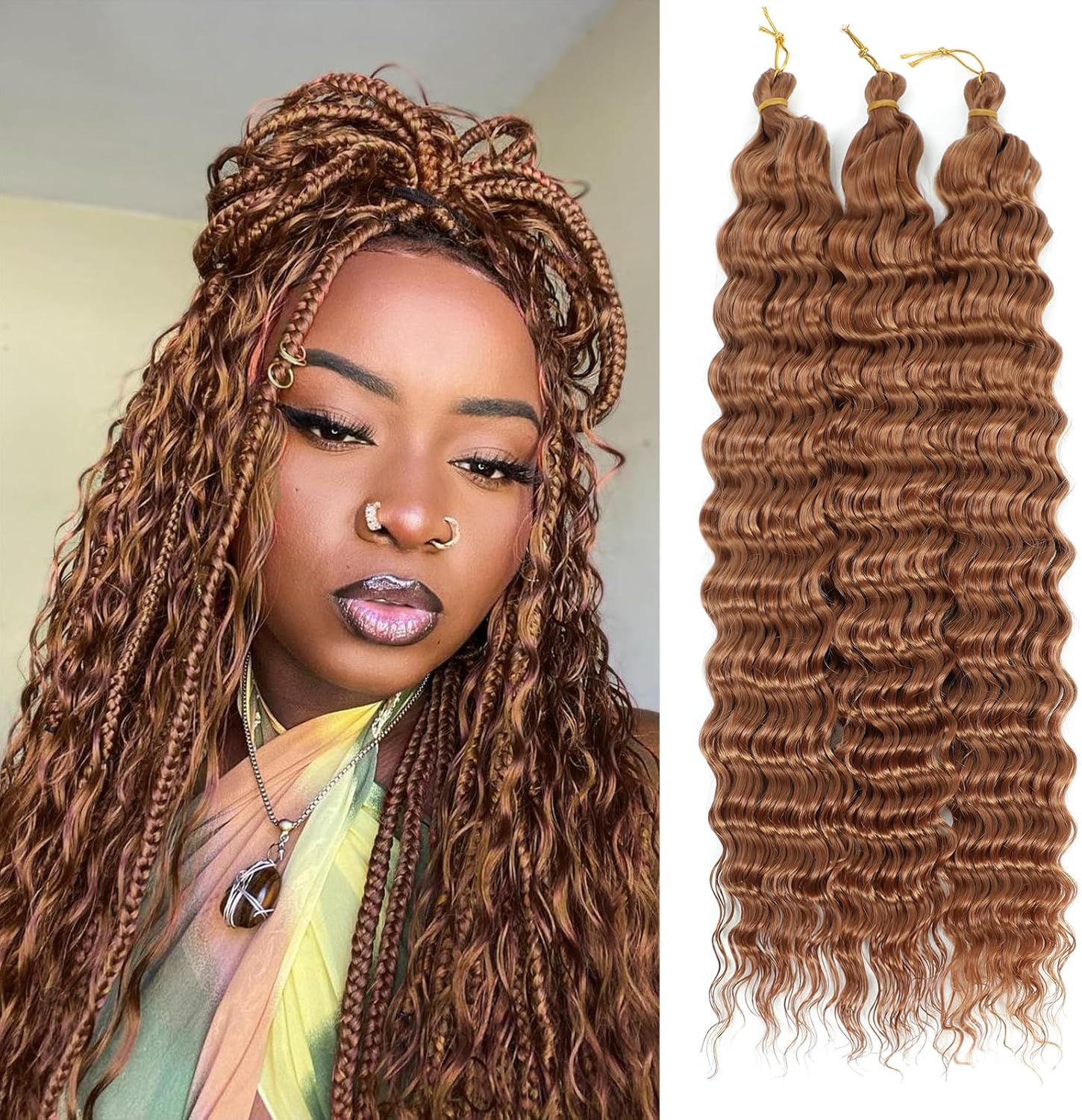 Extensions cheveux - Ocean Wave Deep Wave - 18 pouces - synthétiques bouclés, pack de 3, couleur 30#