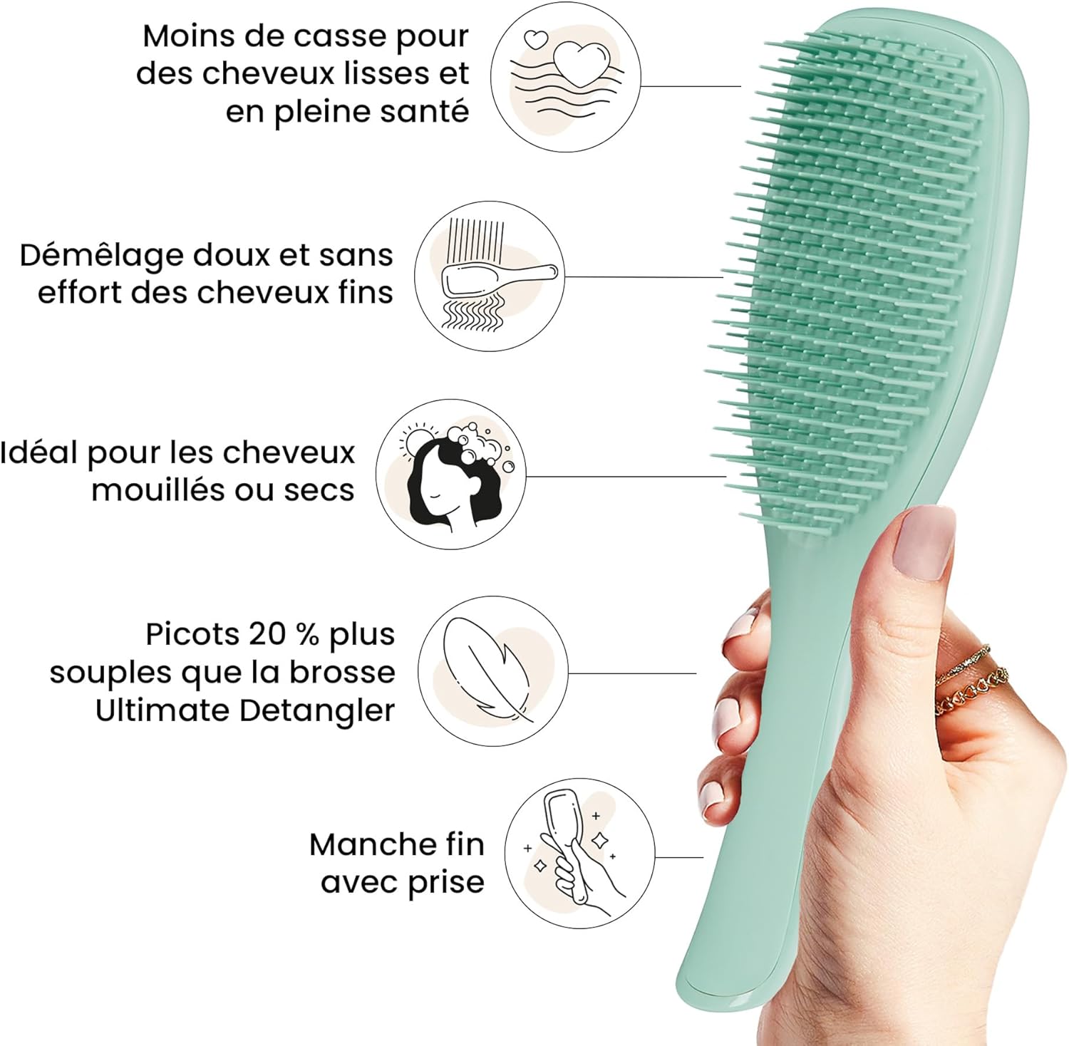 Tangle Teezer - Ultimate Detangler Fins et Fragiles - Brosse cheveux colorés fins, picots souples, réduit casse, bleu sa
