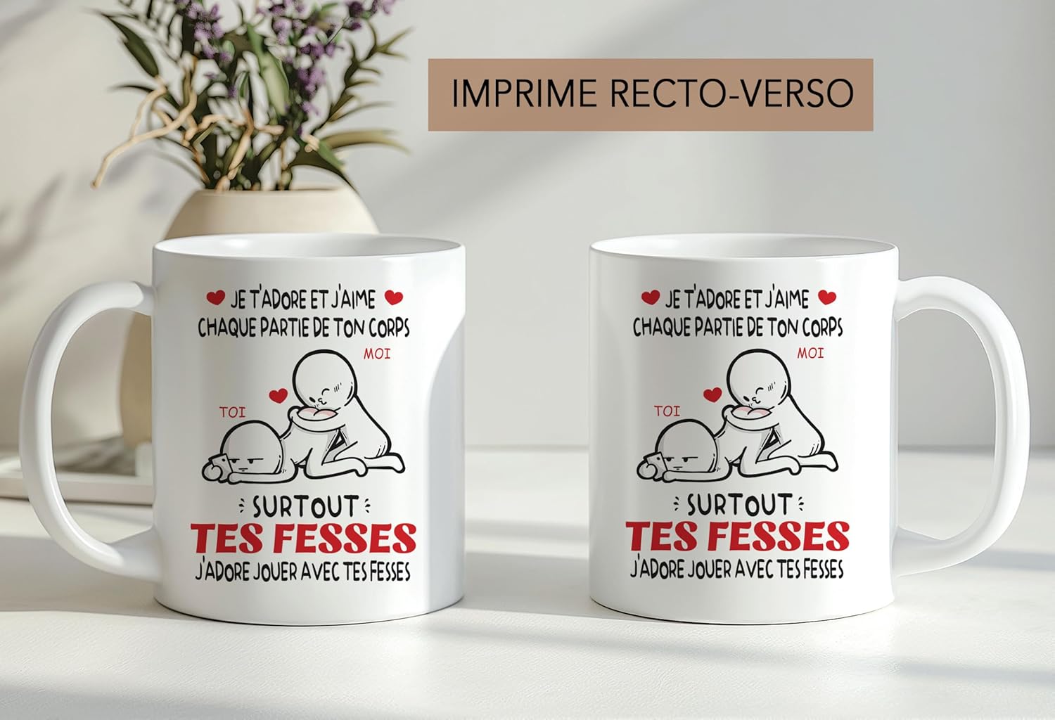 Mug - tasse couple humour cadeau original amoureux, 325ml, céramique