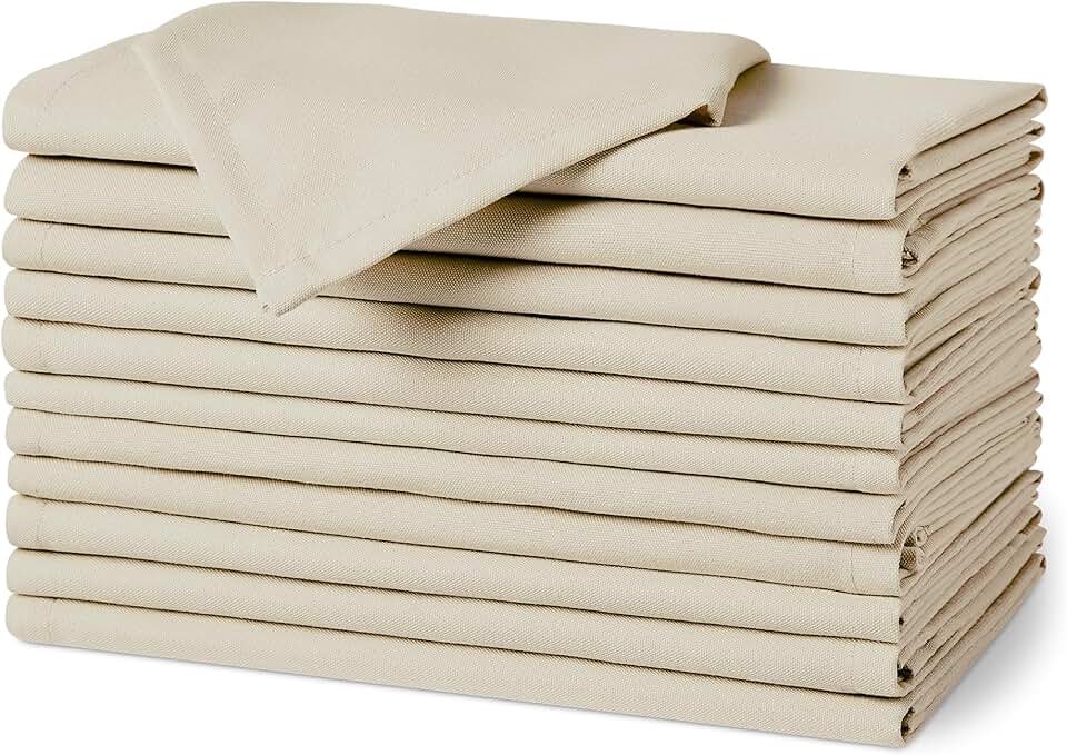 maxiidealz Basics - serviettes en tissu - 43x43 cm - réutilisables, antitaches, infroissables, lot de 12, beige