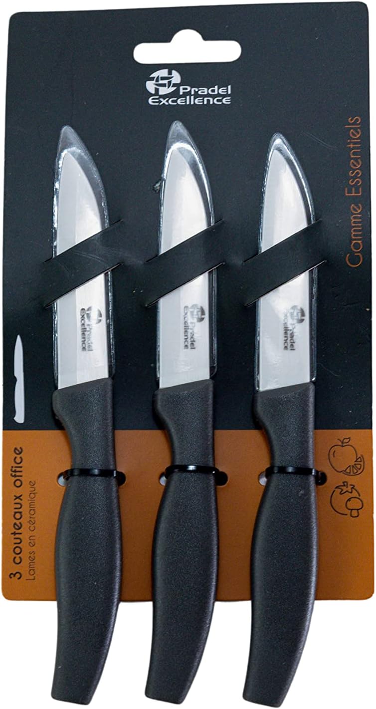 Pradel - Excellence Essentiels - 3 couteaux d'office céramique, design noir, coupe précise