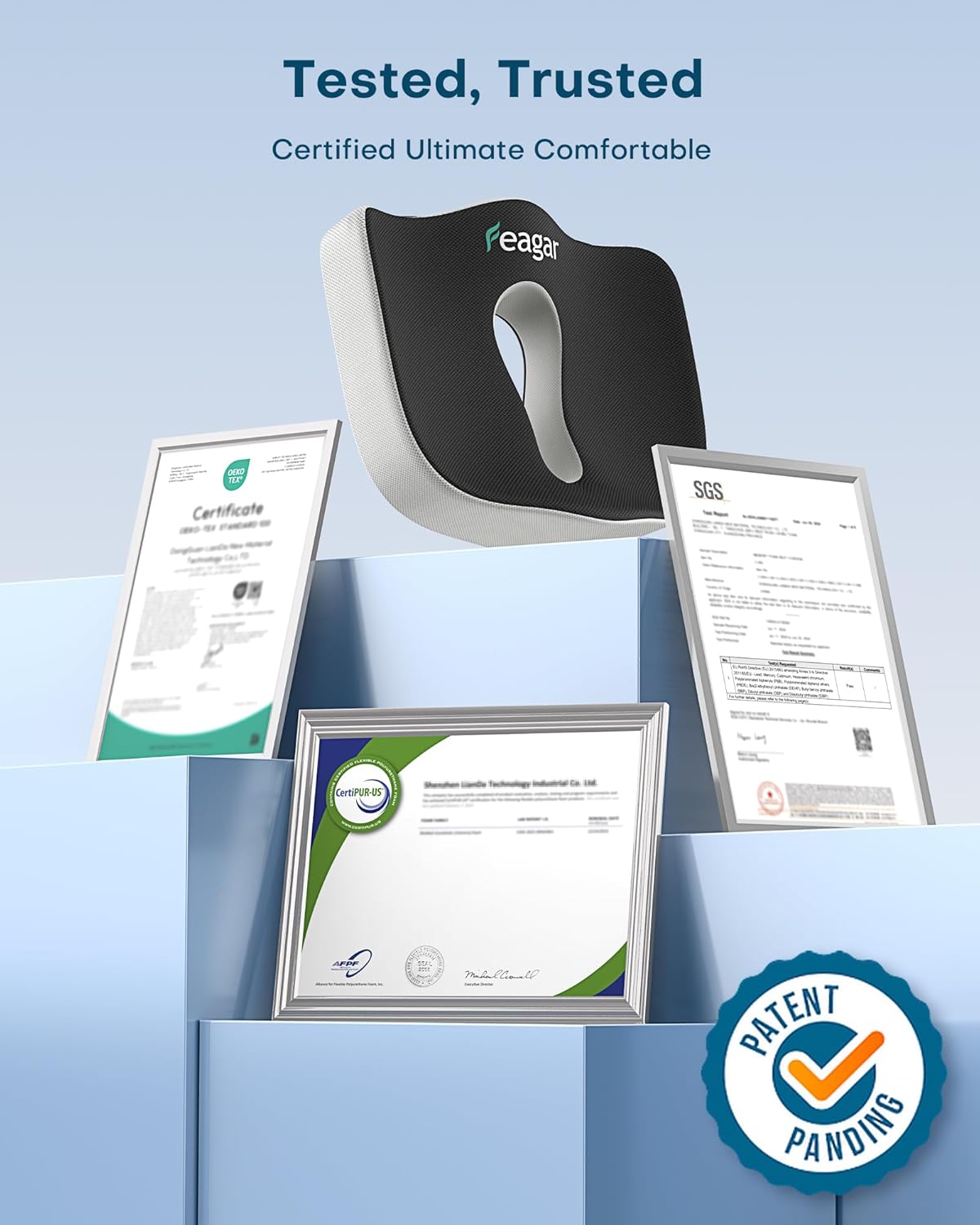 Feagar - coussin d'assise mémoire de forme - ergonomique - soulage le coccyx, idéal chaise ou voiture