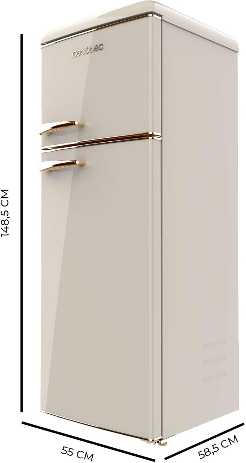 Cecotec - Bolero CoolMarket 2D Origin - 148x55 cm - rétro, LED, 215 L, poignée gold, contrôle température, E