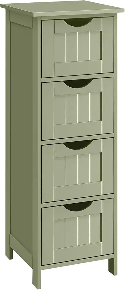 VASAGLE - armoire sur pied Vert Olive - 30x30x82 cm - 4 tiroirs, style moderne LHC040C02