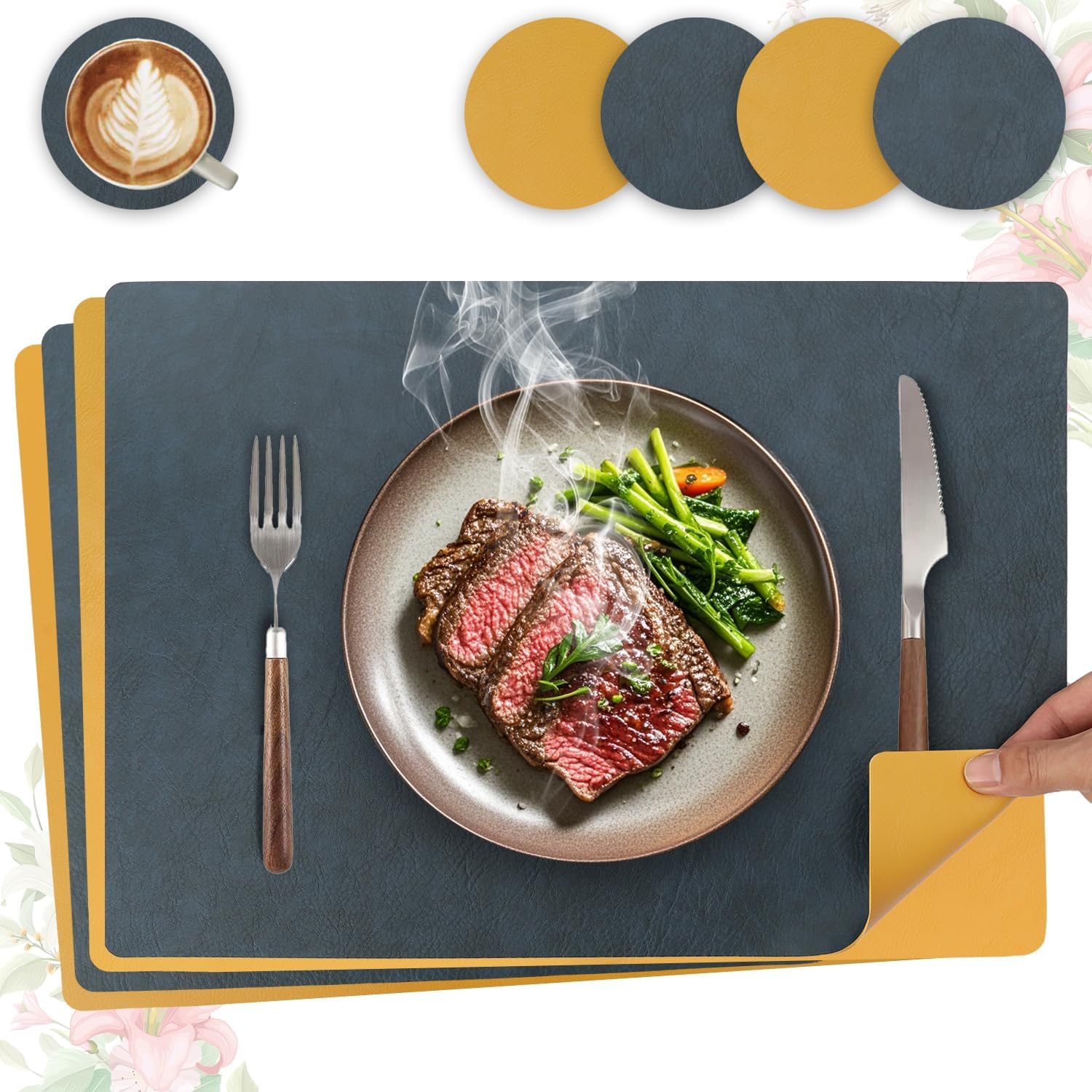 Set de table - cuir PU double face - 43x30cm - lavables et antidérapants