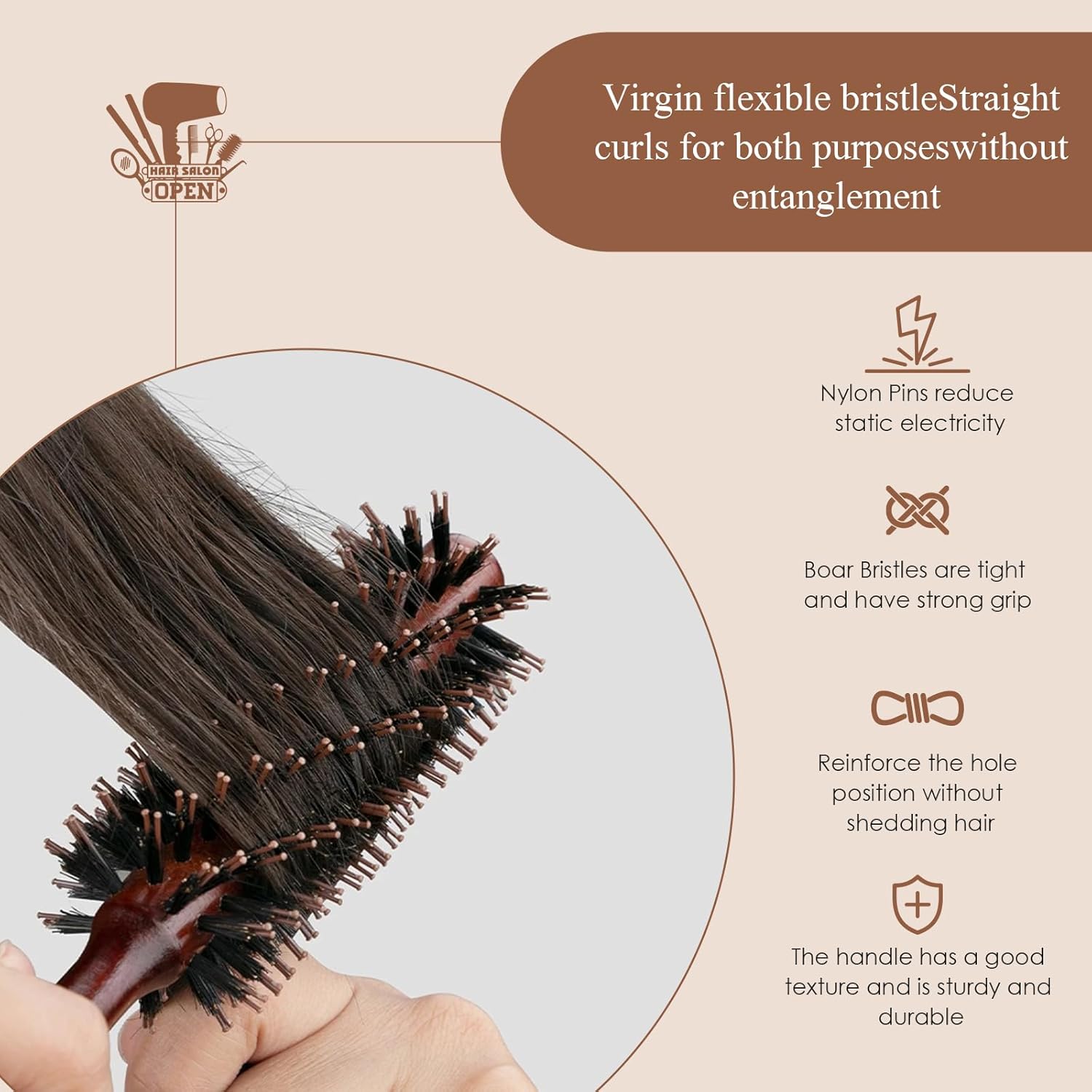 Brosse ronde - cheveux poils de sanglier - séchage rapide - lissante