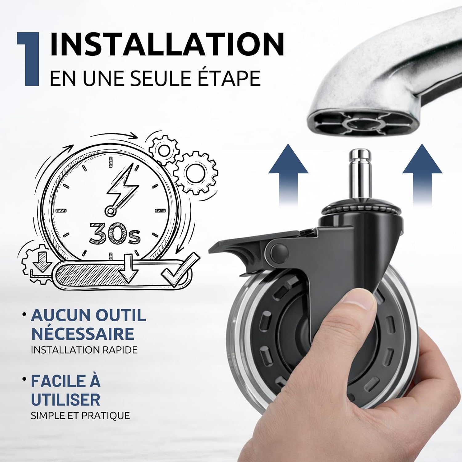 COSYLAND - Set de 5 roulettes 11x22 mm - frein, sols protégés, durable