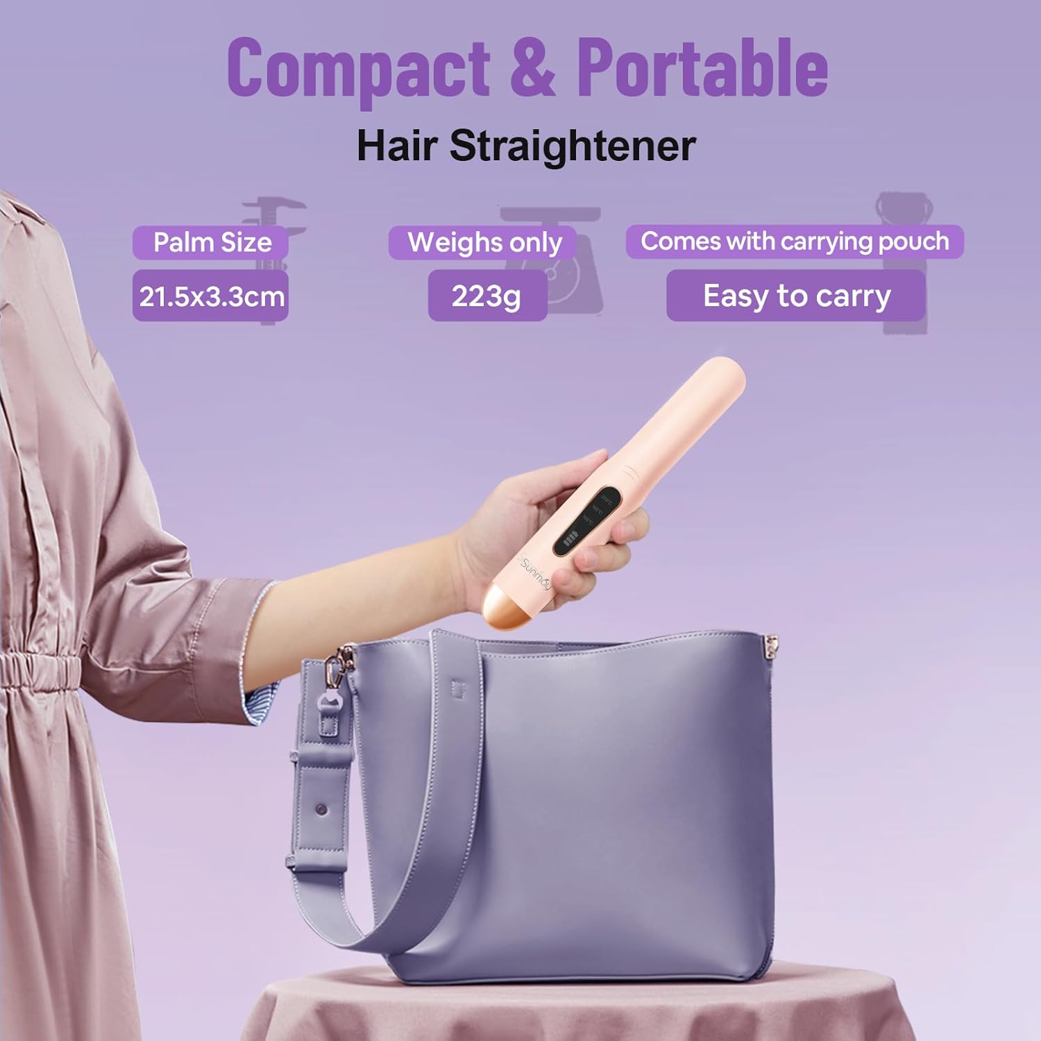 SUNMAY - Voga - mini lisseur sans fil, titane, 3 températures, USB, 5000mAh