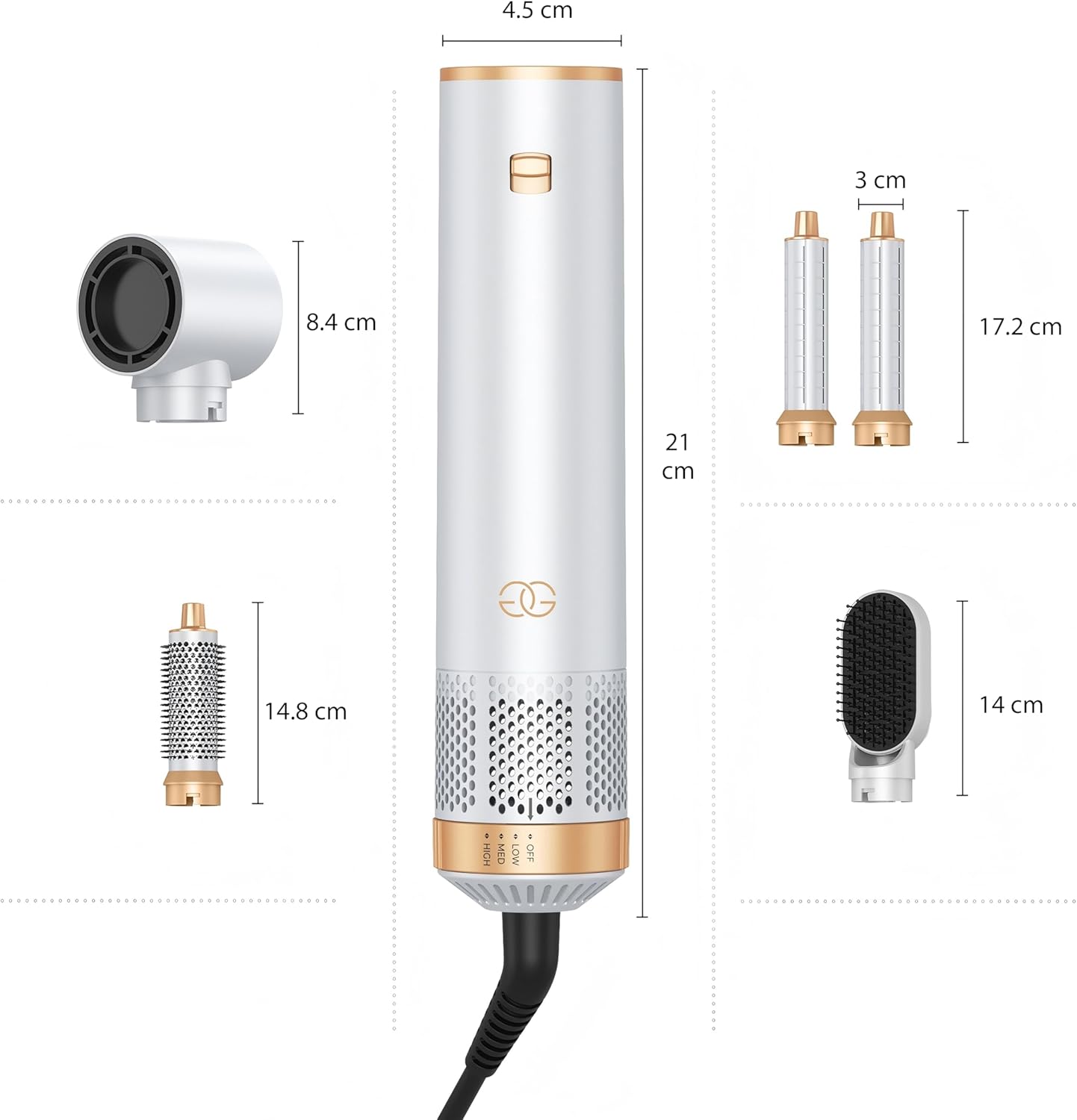 Golden Goods - Multistyler White/Gold - Brosse 5-en-1, sèche, lisse, boucle