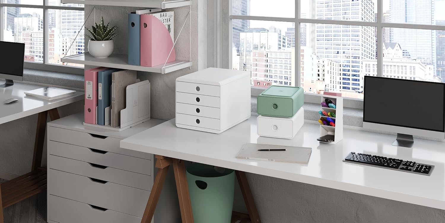 Exacompta - corbeilles à papier Ecobin - 15L, 26.3x26.3x33.5cm, avec poignées, vert sauge - 45380D